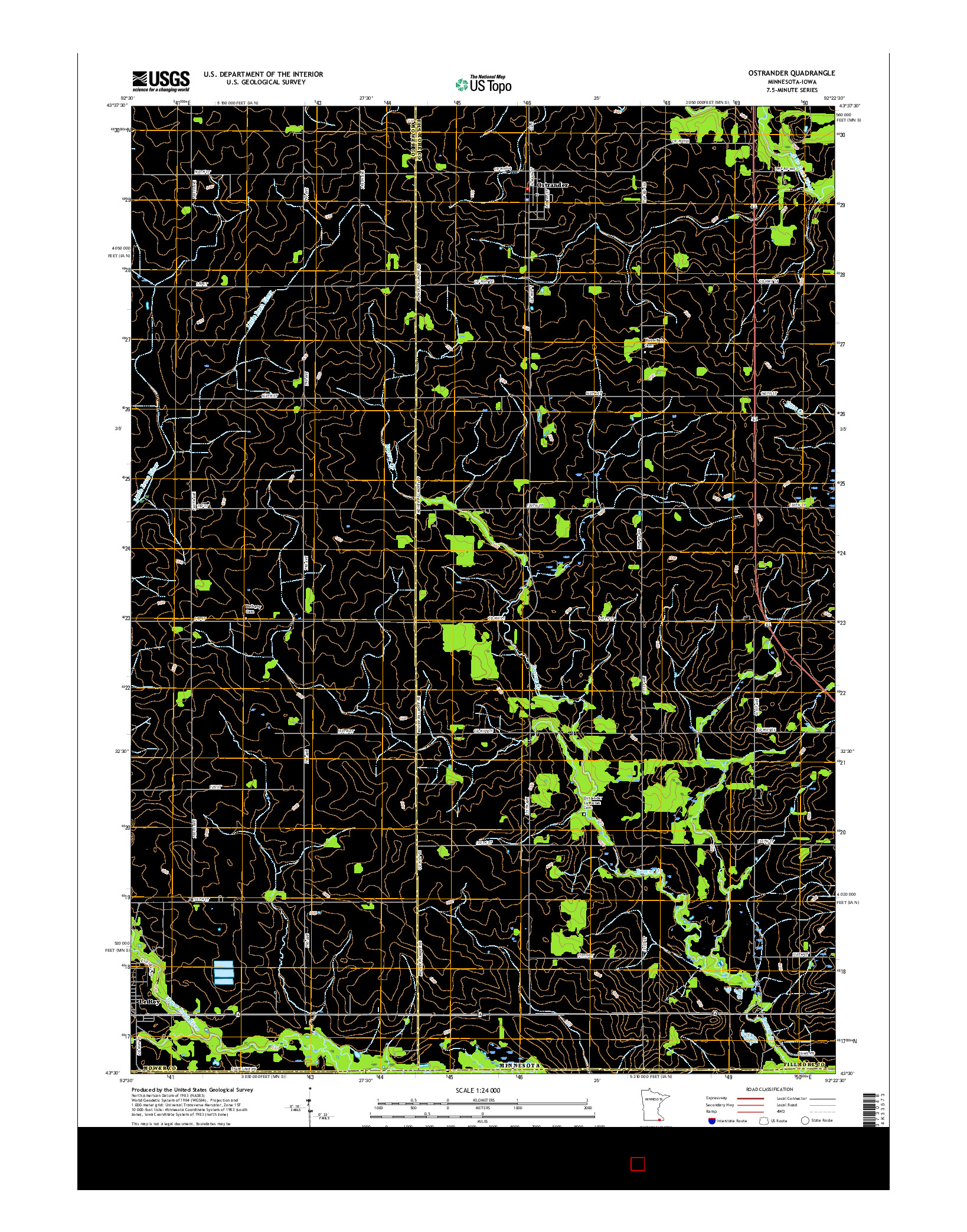 USGS US TOPO 7.5-MINUTE MAP FOR OSTRANDER, MN-IA 2016