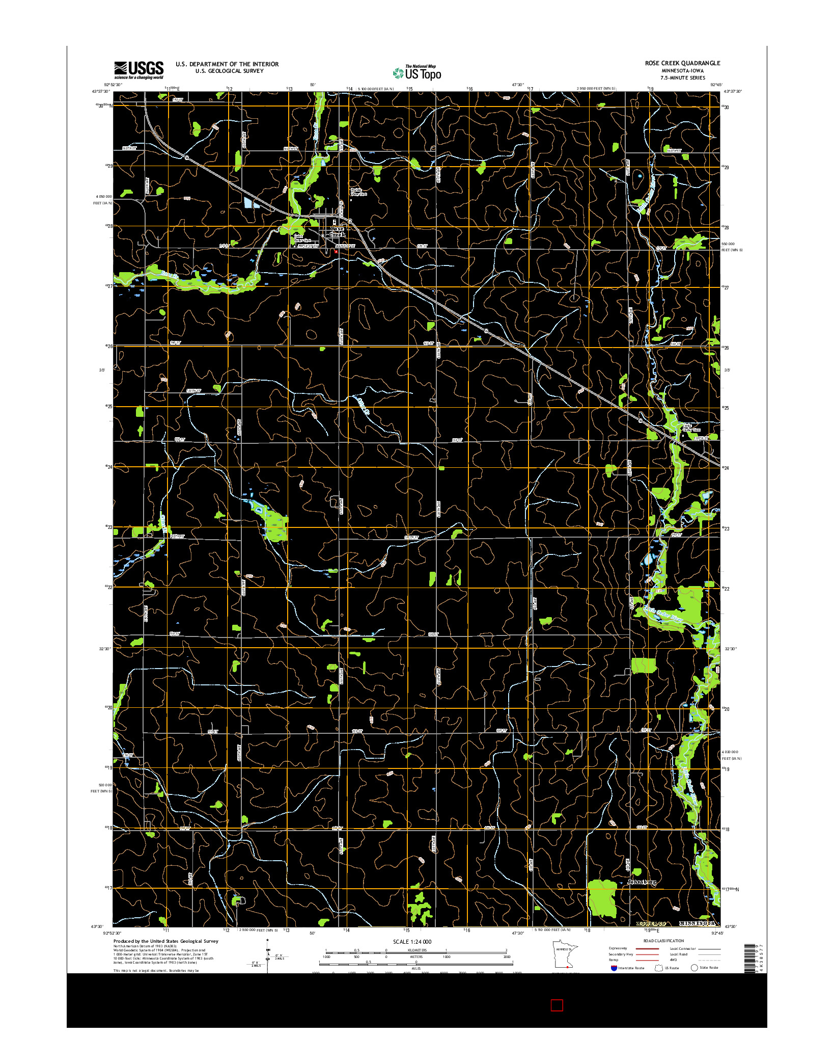 USGS US TOPO 7.5-MINUTE MAP FOR ROSE CREEK, MN-IA 2016