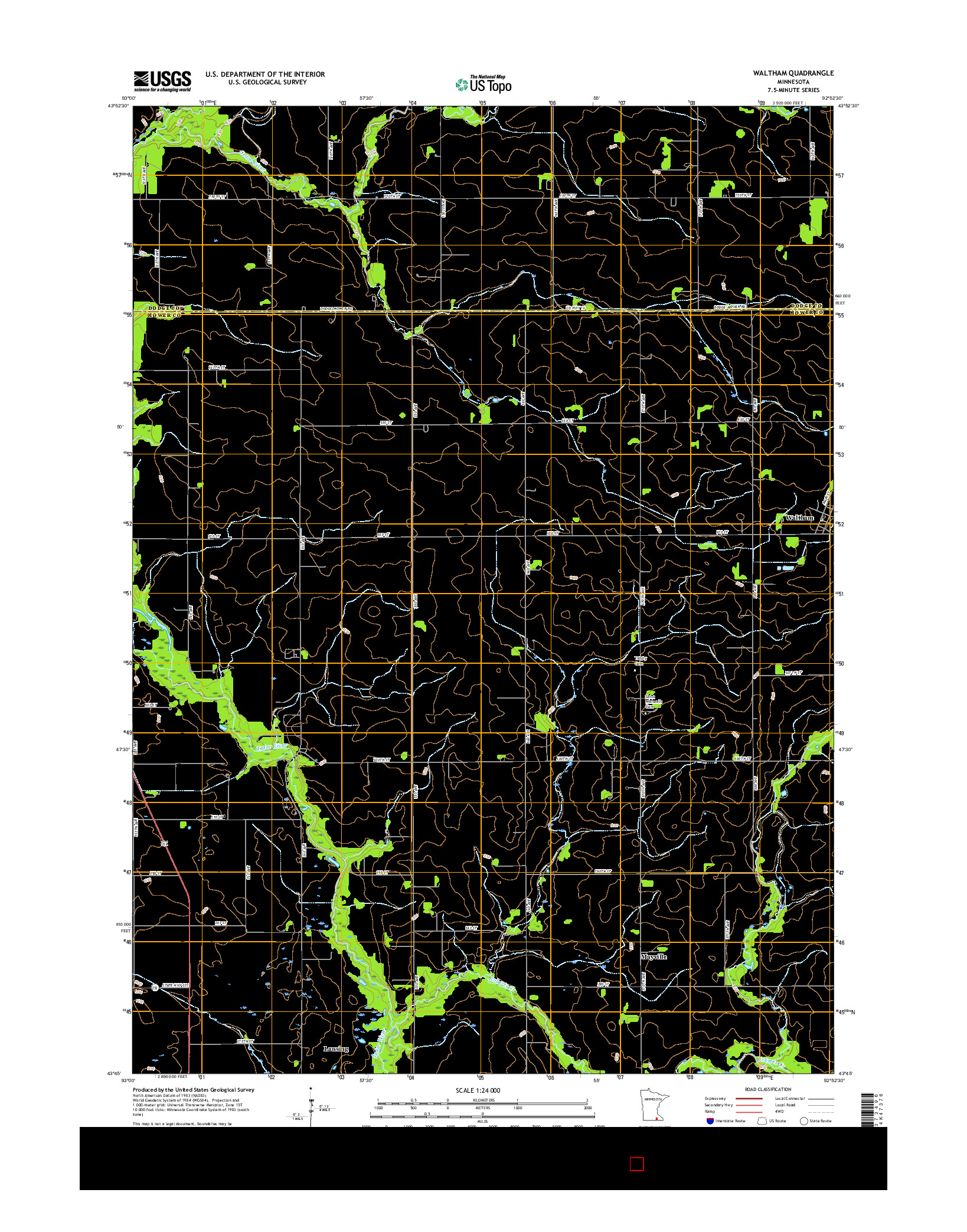 USGS US TOPO 7.5-MINUTE MAP FOR WALTHAM, MN 2016