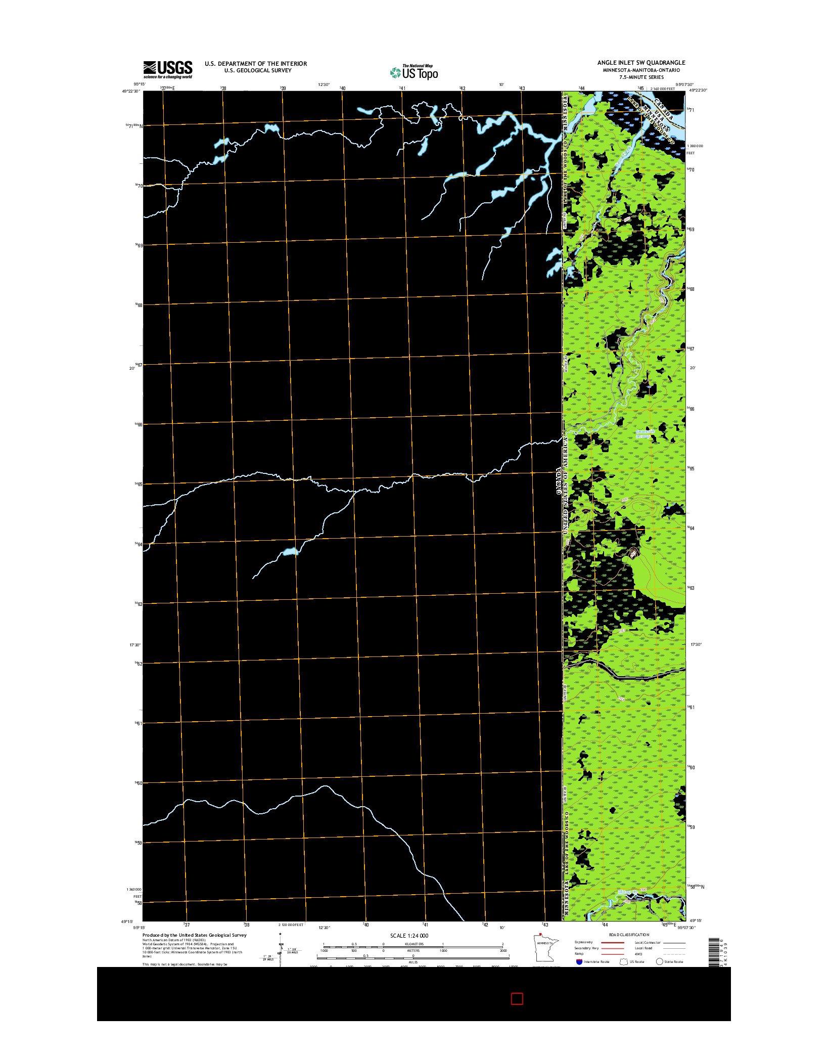 USGS US TOPO 7.5-MINUTE MAP FOR ANGLE INLET SW, MN-MB-ON 2016