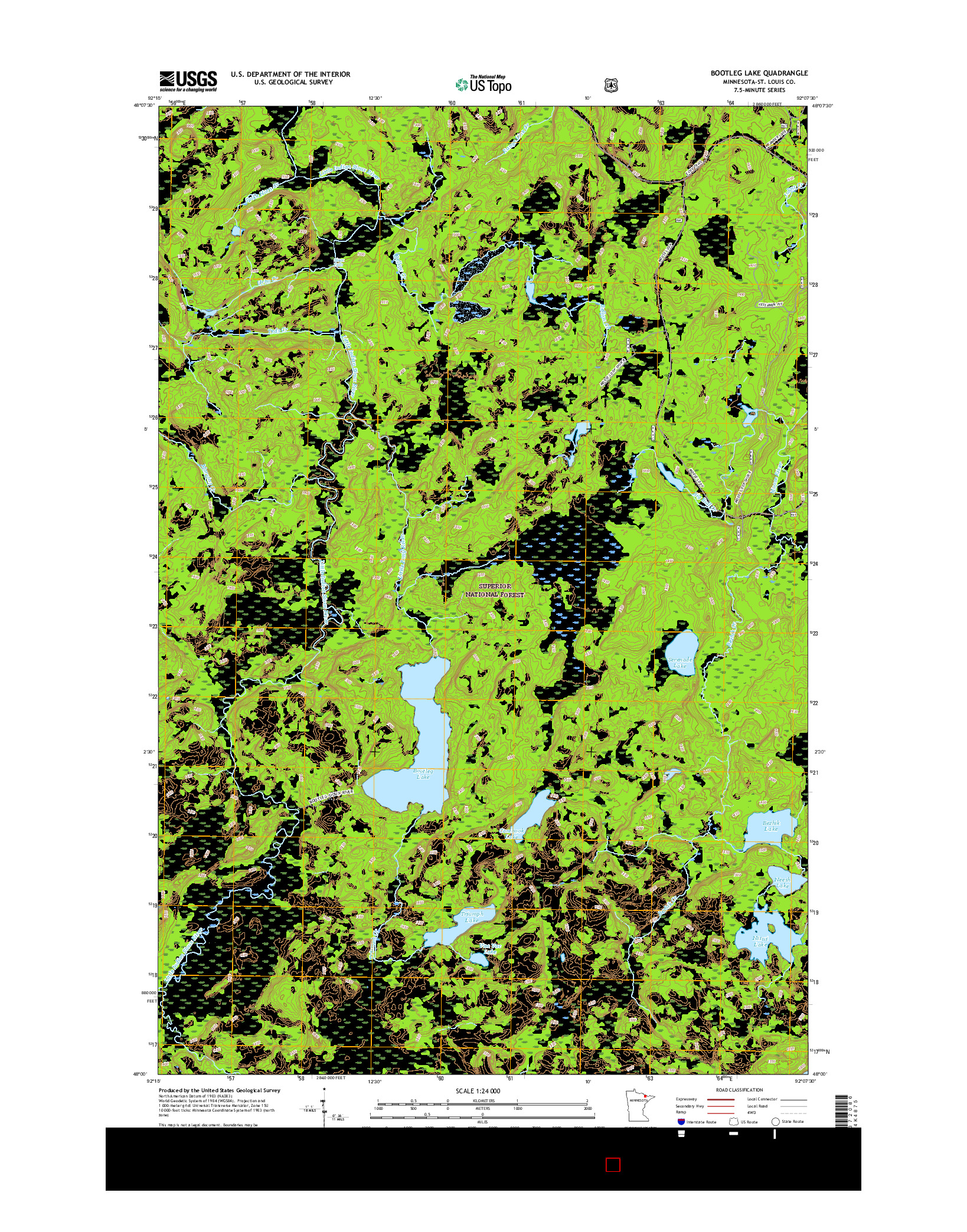 USGS US TOPO 7.5-MINUTE MAP FOR BOOTLEG LAKE, MN 2016