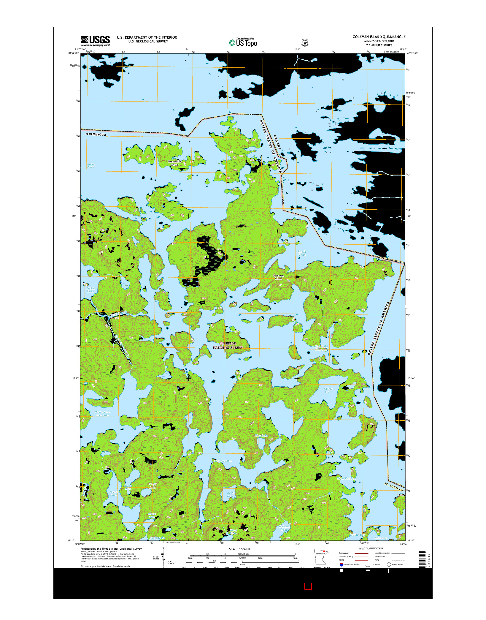 USGS US TOPO 7.5-MINUTE MAP FOR COLEMAN ISLAND, MN-ON 2016