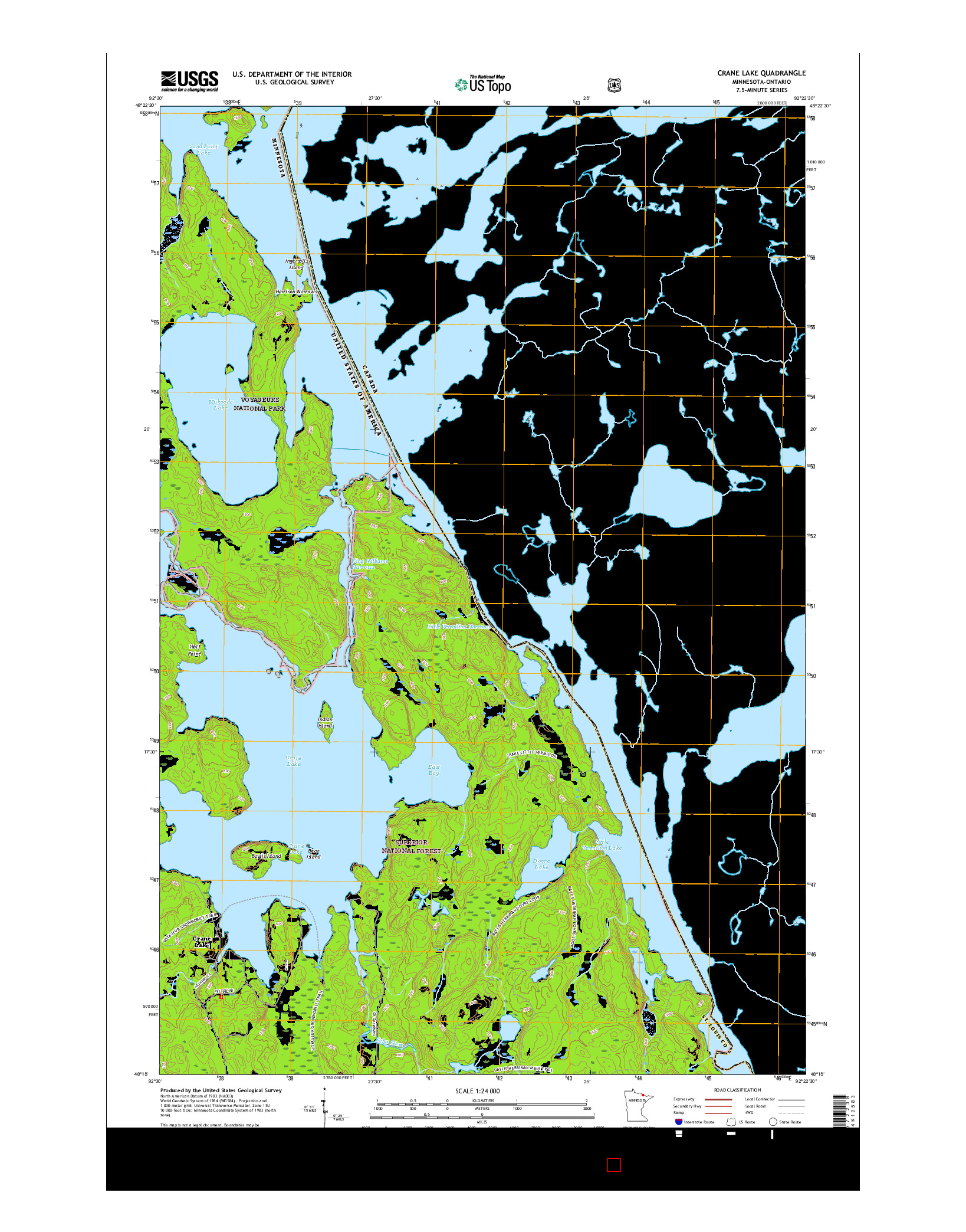USGS US TOPO 7.5-MINUTE MAP FOR CRANE LAKE, MN-ON 2016
