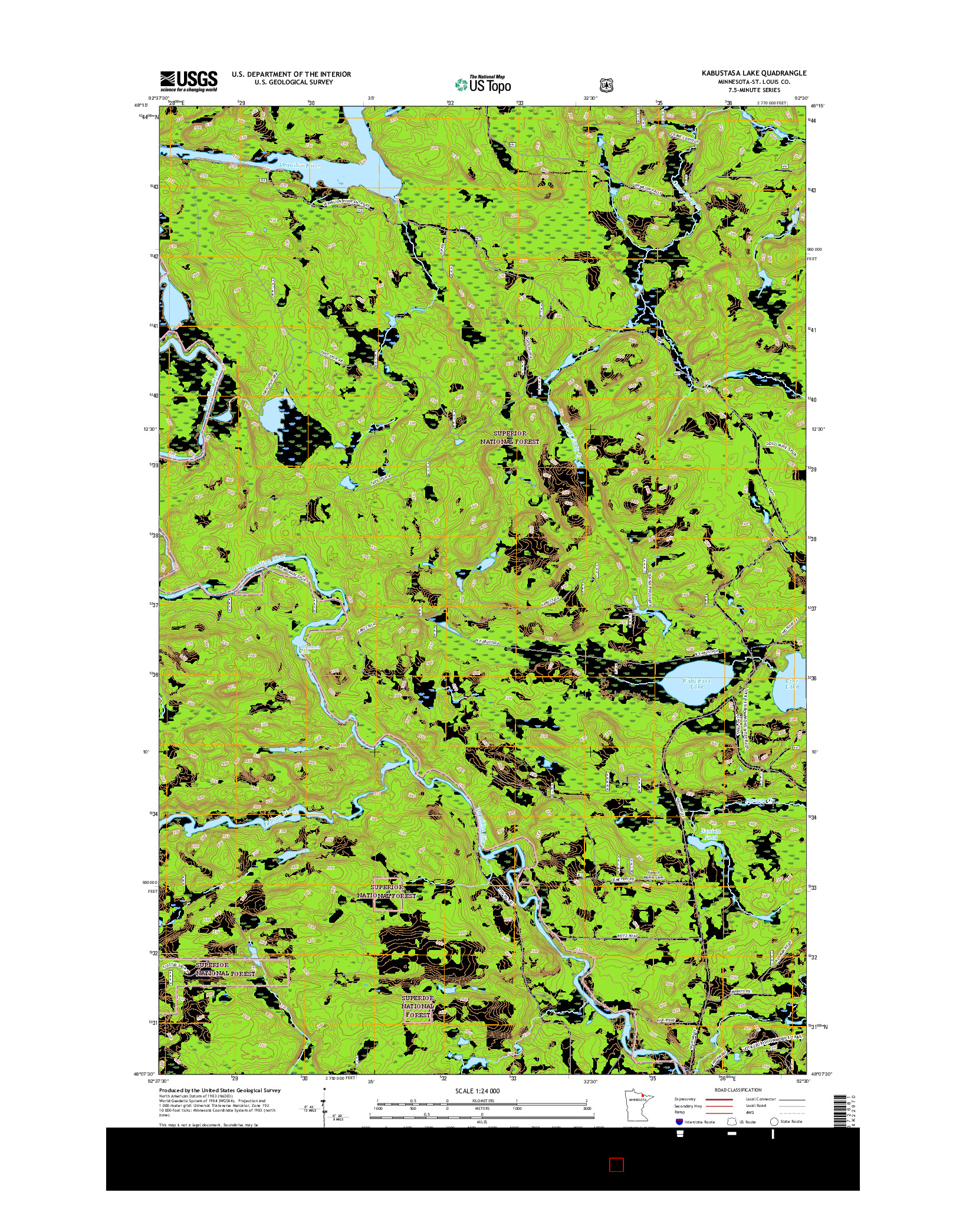 USGS US TOPO 7.5-MINUTE MAP FOR KABUSTASA LAKE, MN 2016