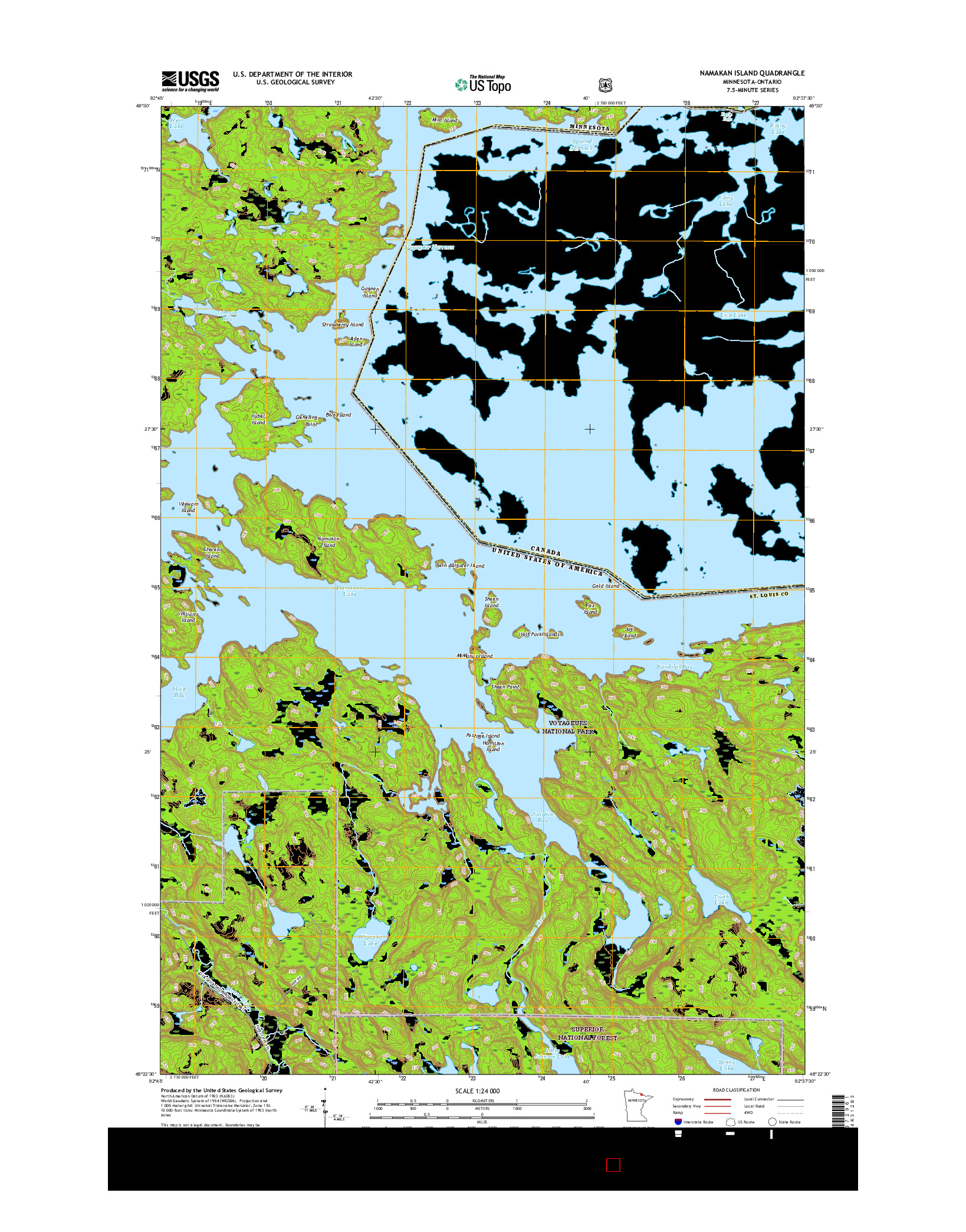 USGS US TOPO 7.5-MINUTE MAP FOR NAMAKAN ISLAND, MN-ON 2016