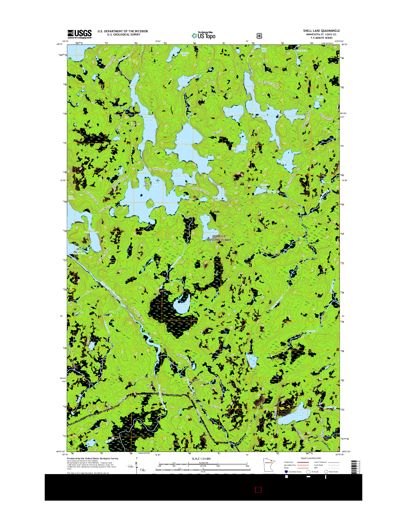 USGS US TOPO 7.5-MINUTE MAP FOR SHELL LAKE, MN 2016