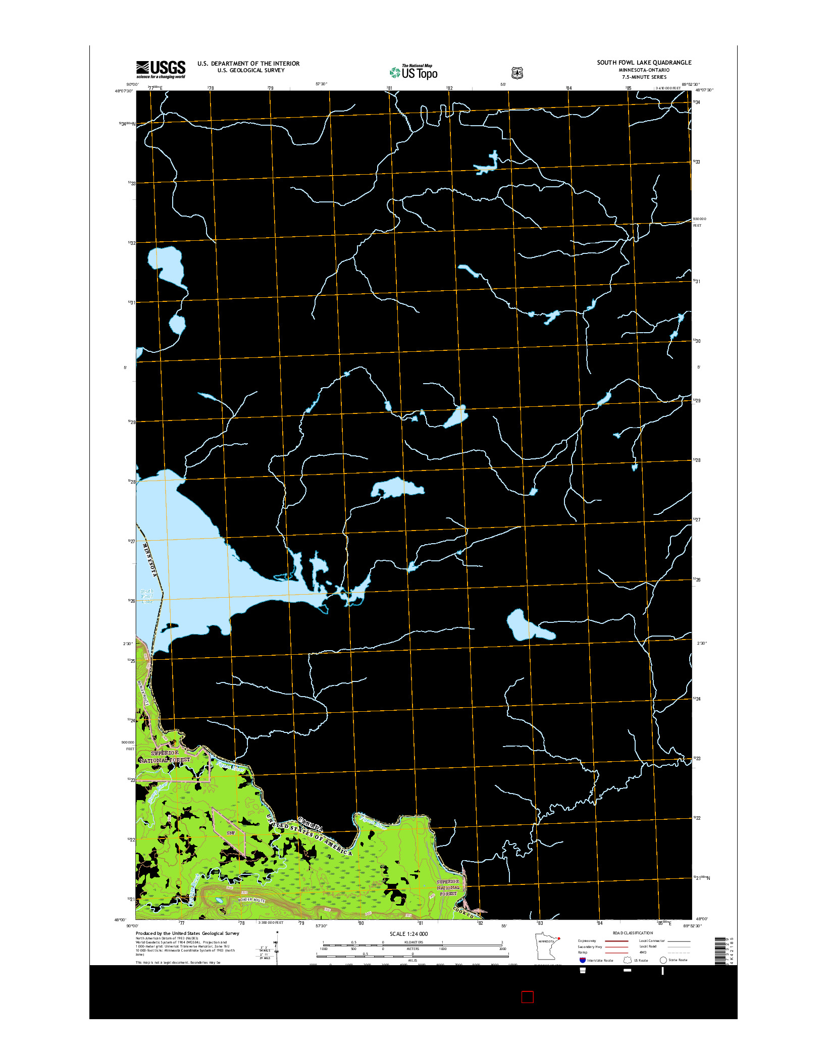 USGS US TOPO 7.5-MINUTE MAP FOR SOUTH FOWL LAKE, MN-ON 2016