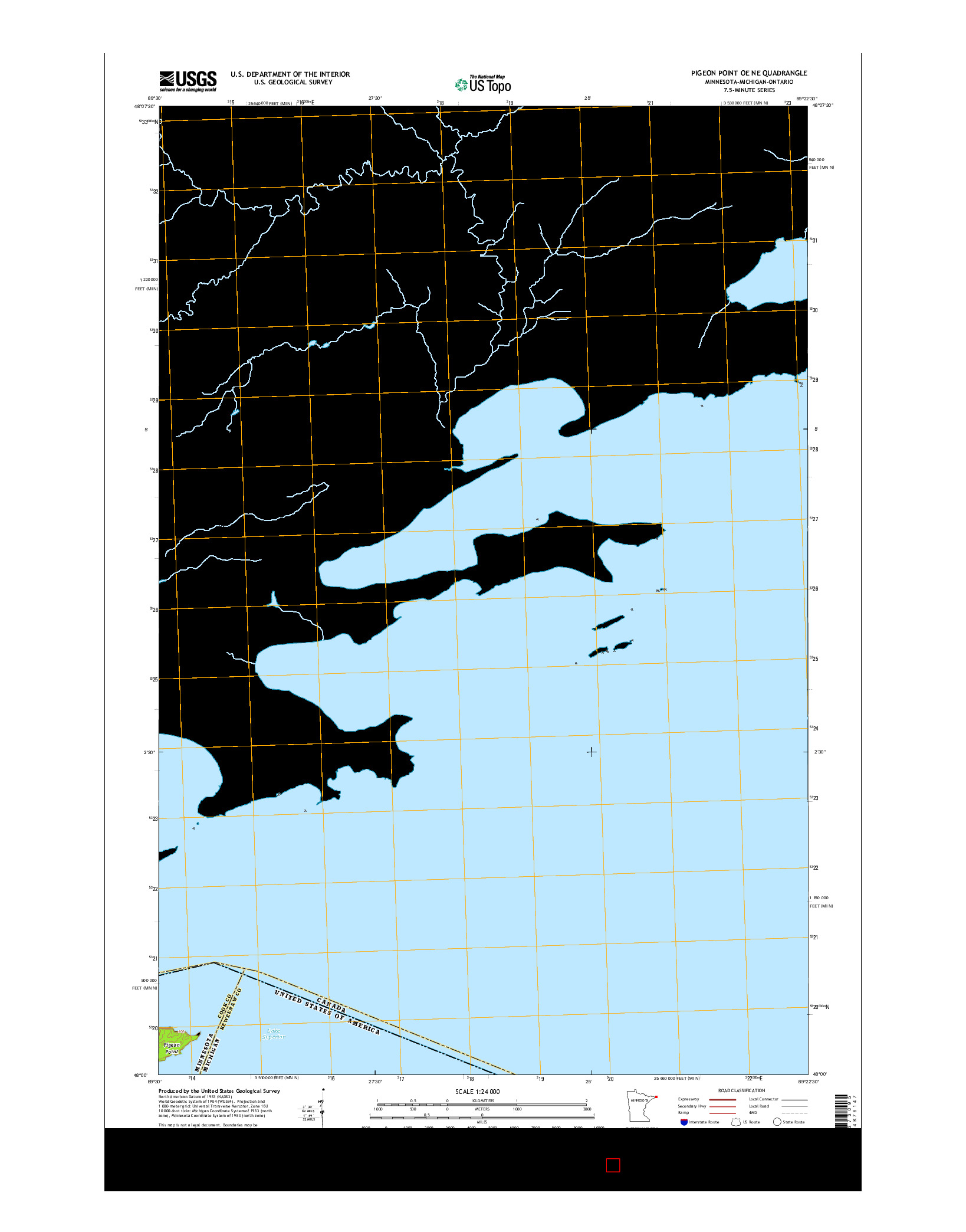 USGS US TOPO 7.5-MINUTE MAP FOR PIGEON POINT OE NE, MN-MI-ON 2016