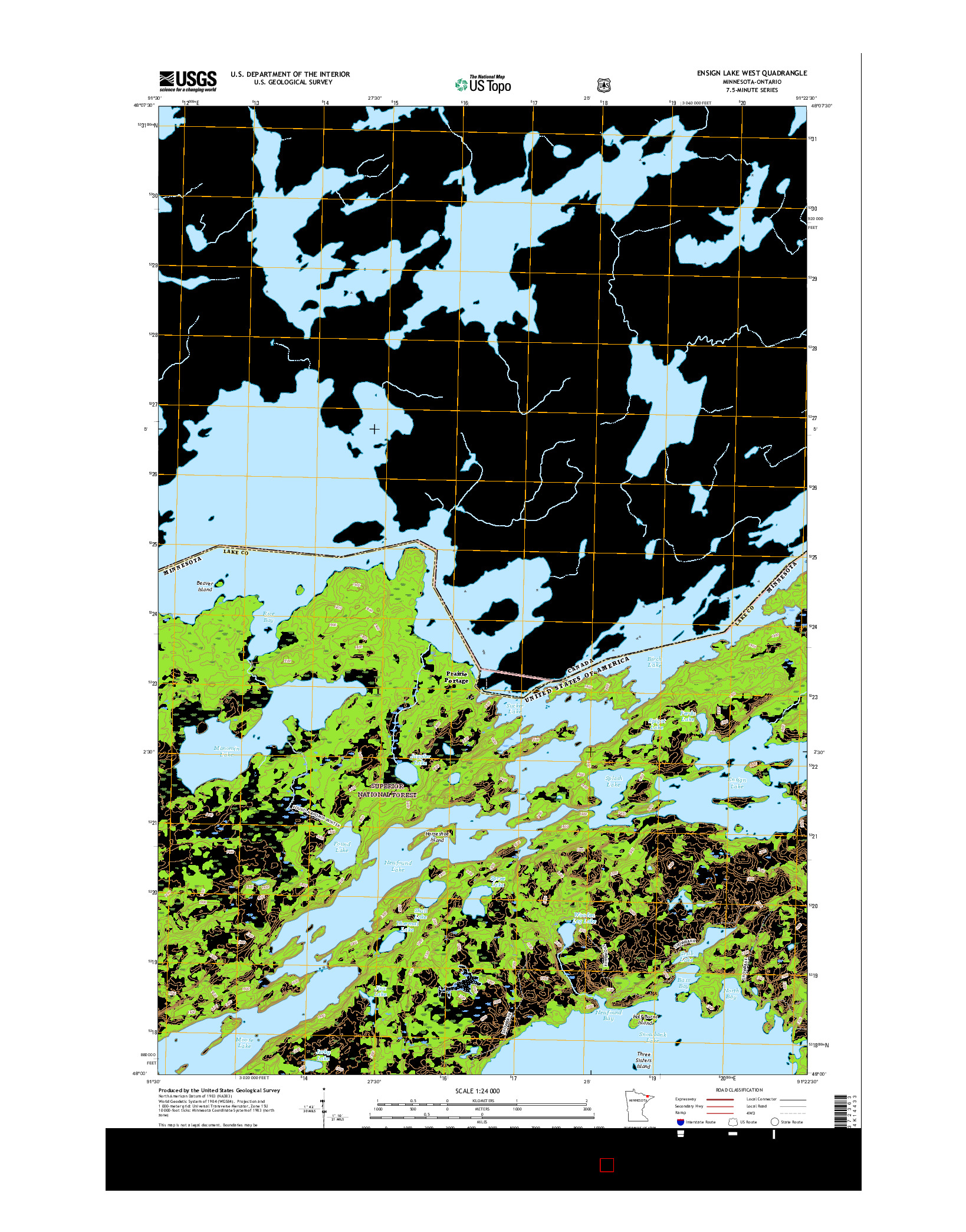 USGS US TOPO 7.5-MINUTE MAP FOR ENSIGN LAKE WEST, MN-ON 2016