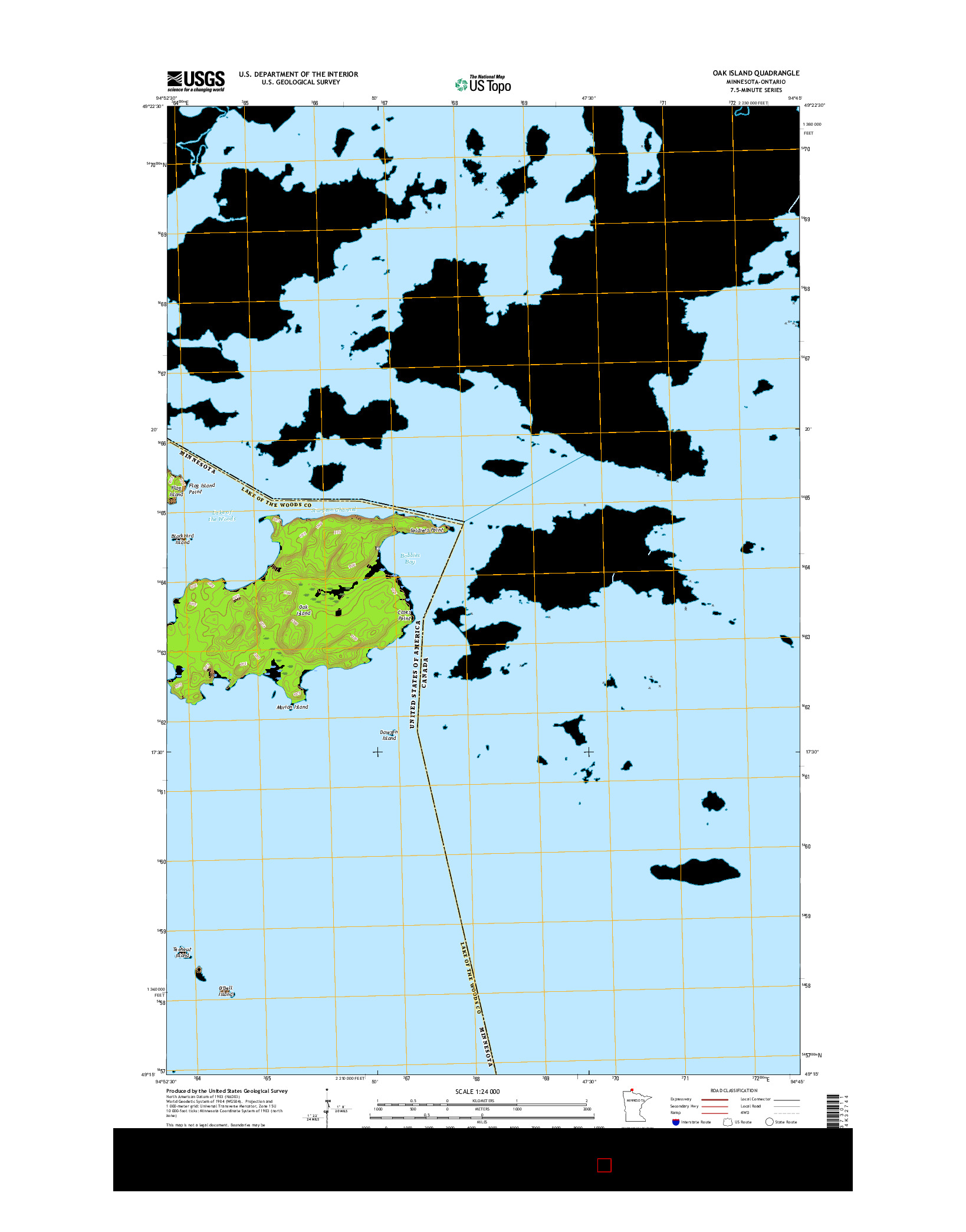 USGS US TOPO 7.5-MINUTE MAP FOR OAK ISLAND, MN-ON 2016