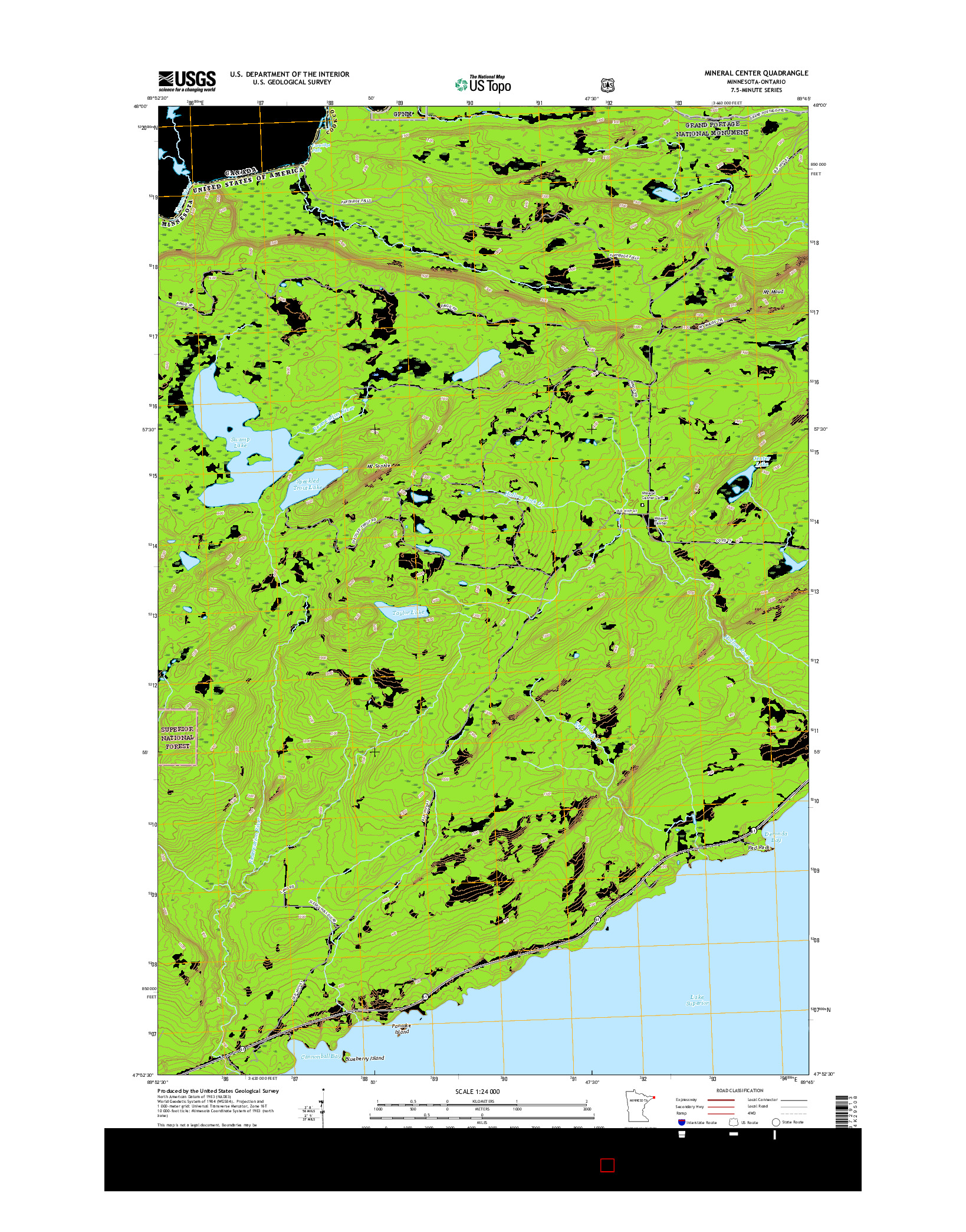 USGS US TOPO 7.5-MINUTE MAP FOR MINERAL CENTER, MN-ON 2016