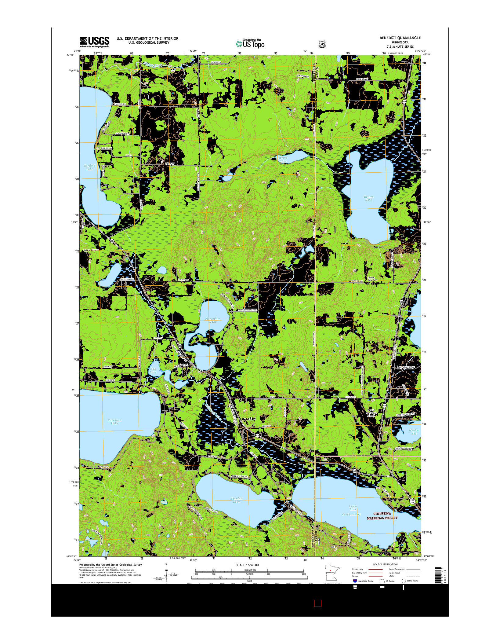 USGS US TOPO 7.5-MINUTE MAP FOR BENEDICT, MN 2016