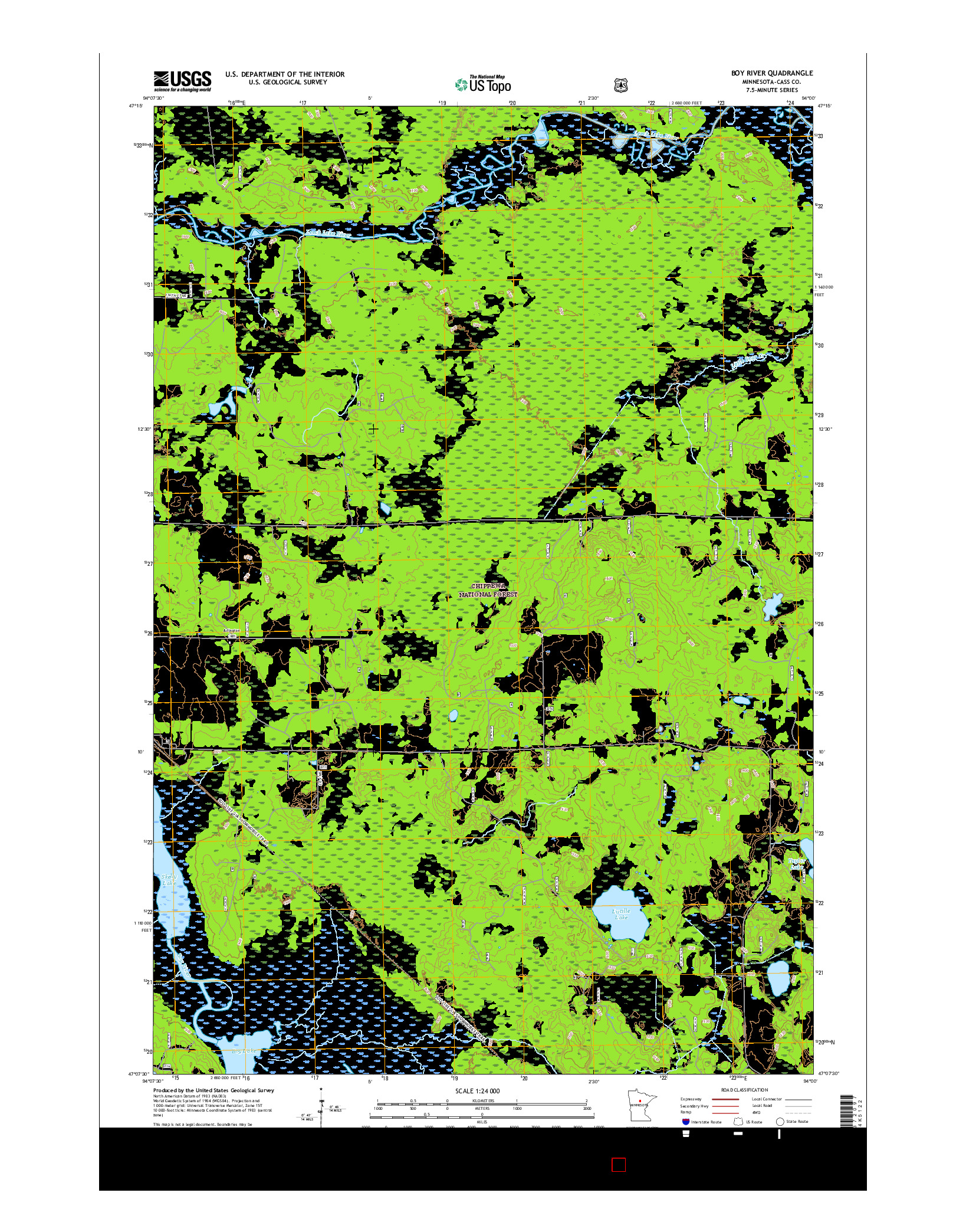 USGS US TOPO 7.5-MINUTE MAP FOR BOY RIVER, MN 2016