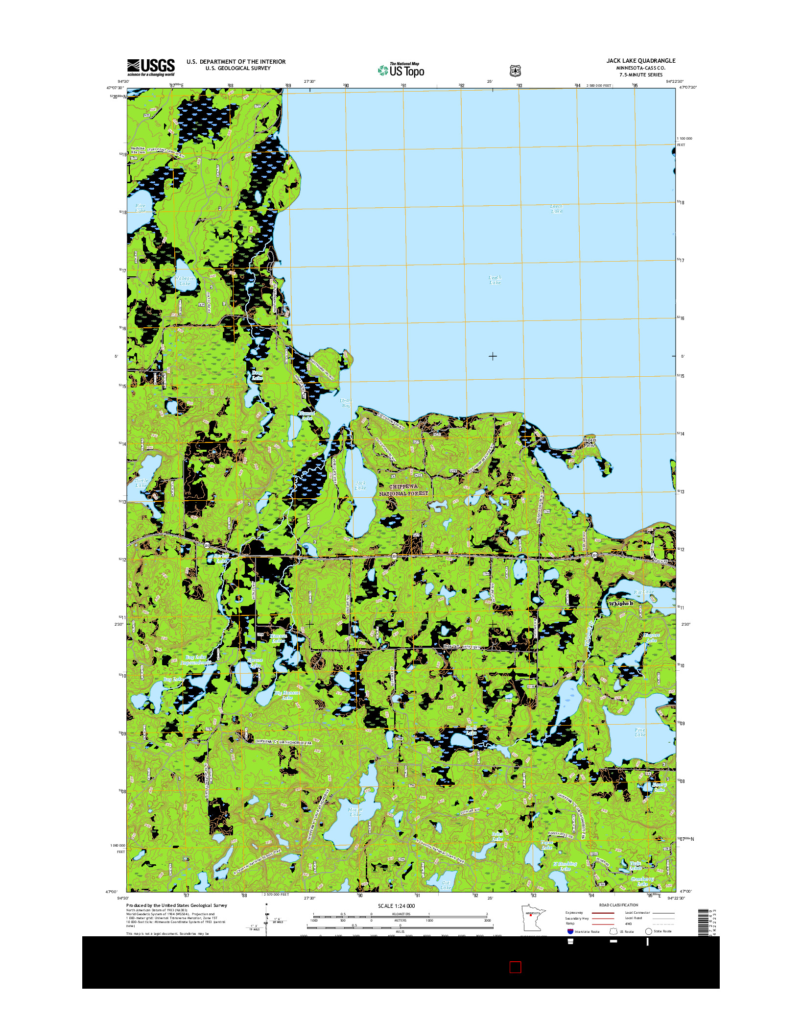 USGS US TOPO 7.5-MINUTE MAP FOR JACK LAKE, MN 2016