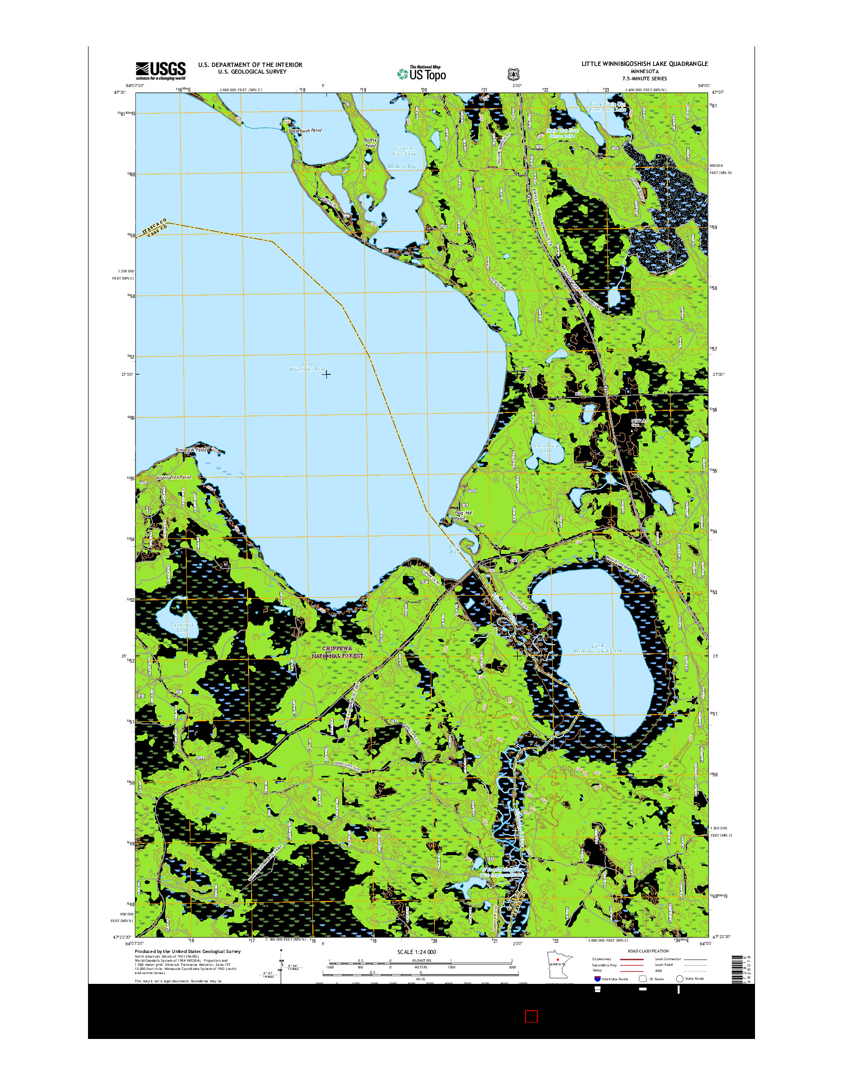 USGS US TOPO 7.5-MINUTE MAP FOR LITTLE WINNIBIGOSHISH LAKE, MN 2016