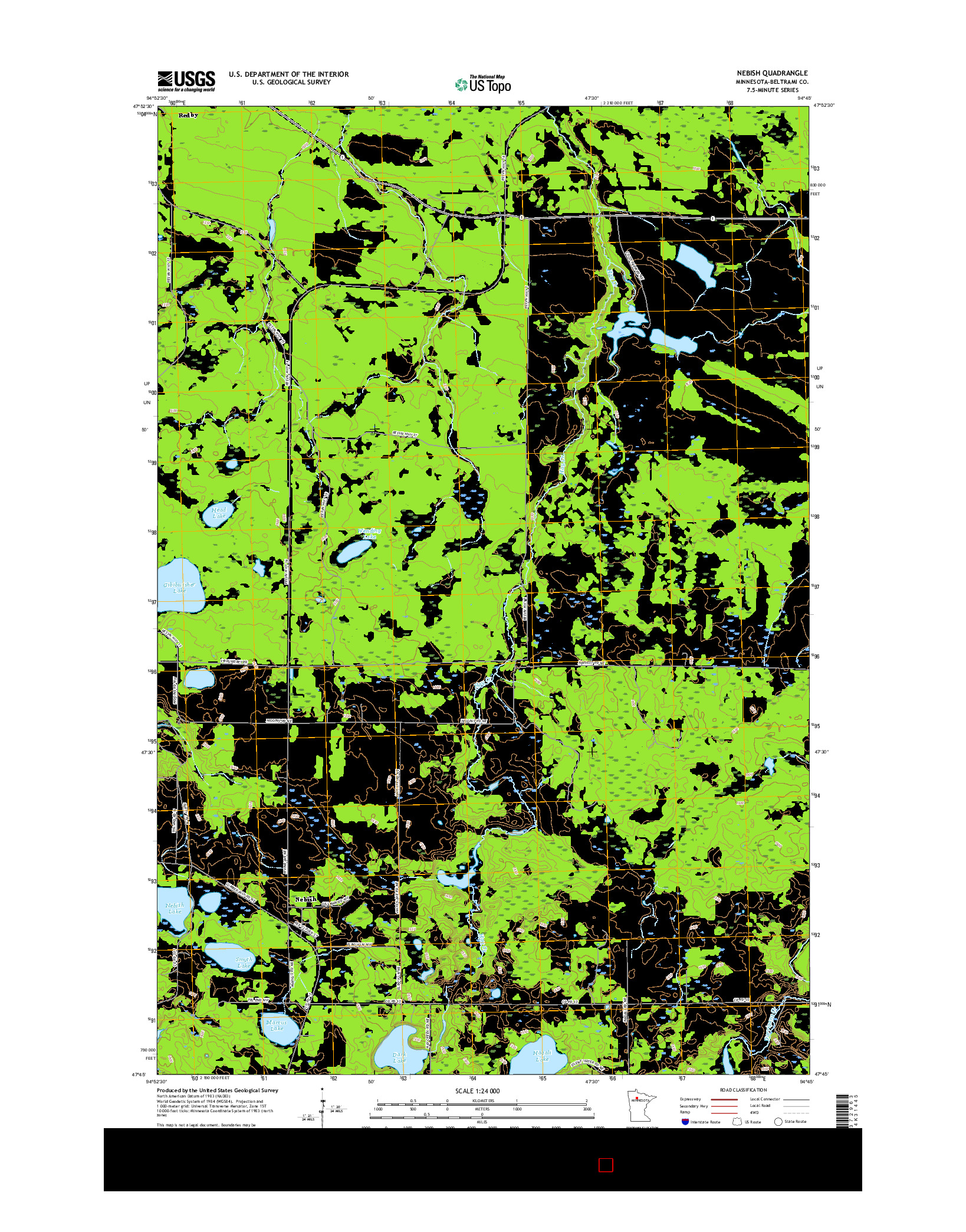 USGS US TOPO 7.5-MINUTE MAP FOR NEBISH, MN 2016