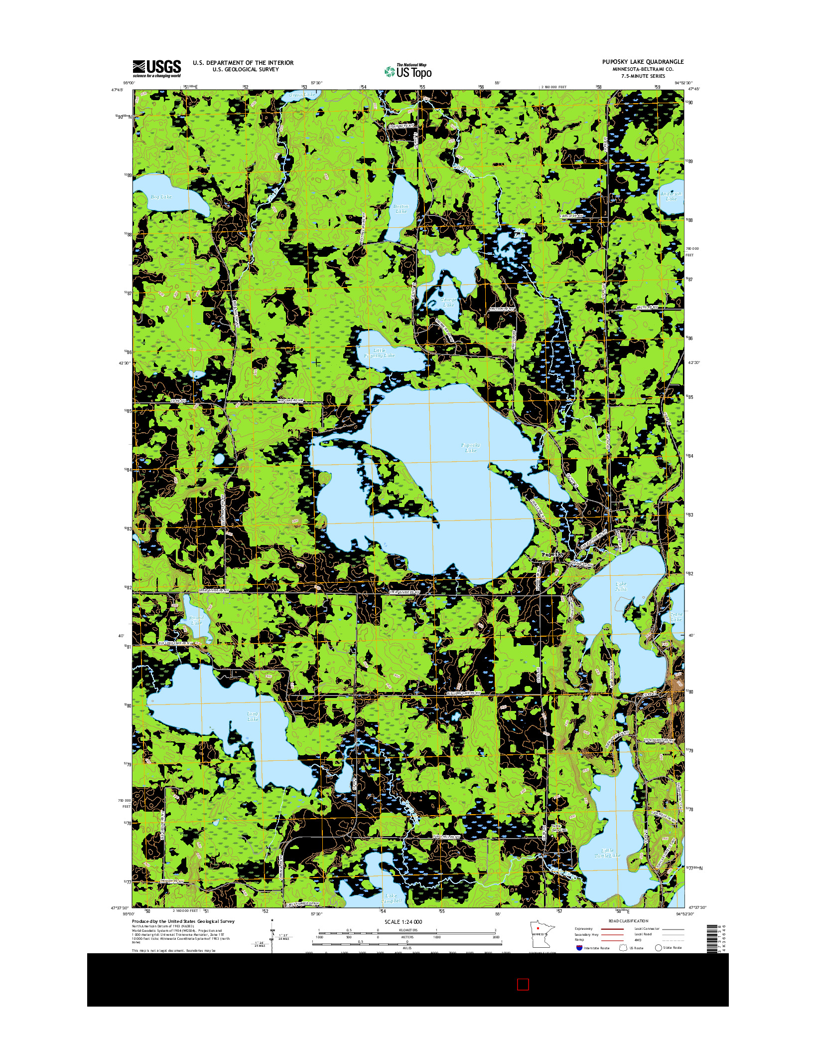 USGS US TOPO 7.5-MINUTE MAP FOR PUPOSKY LAKE, MN 2016
