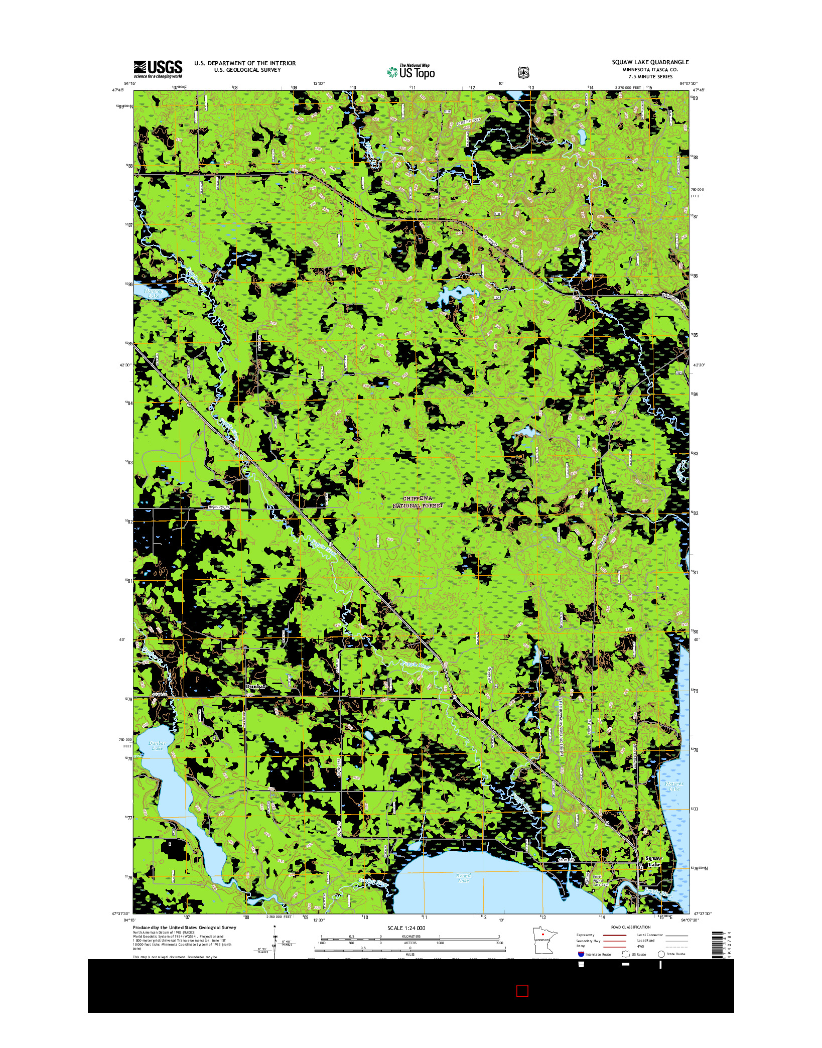 USGS US TOPO 7.5-MINUTE MAP FOR SQUAW LAKE, MN 2016