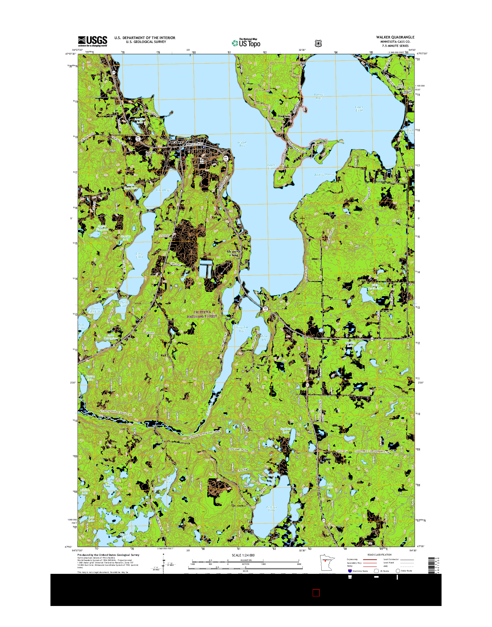 USGS US TOPO 7.5-MINUTE MAP FOR WALKER, MN 2016