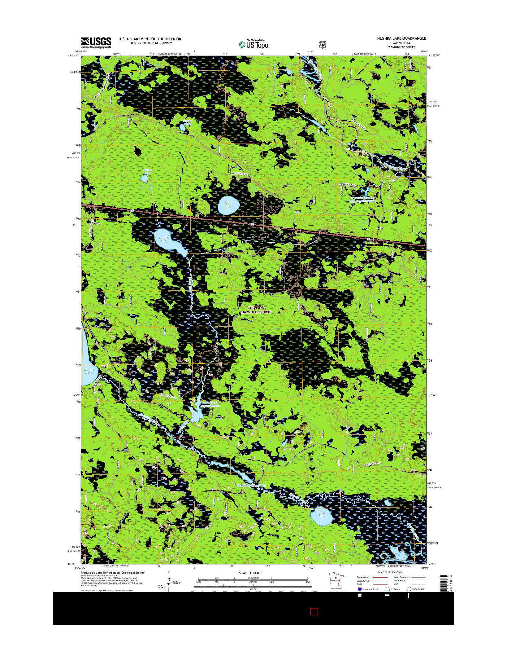 USGS US TOPO 7.5-MINUTE MAP FOR NUSHKA LAKE, MN 2016