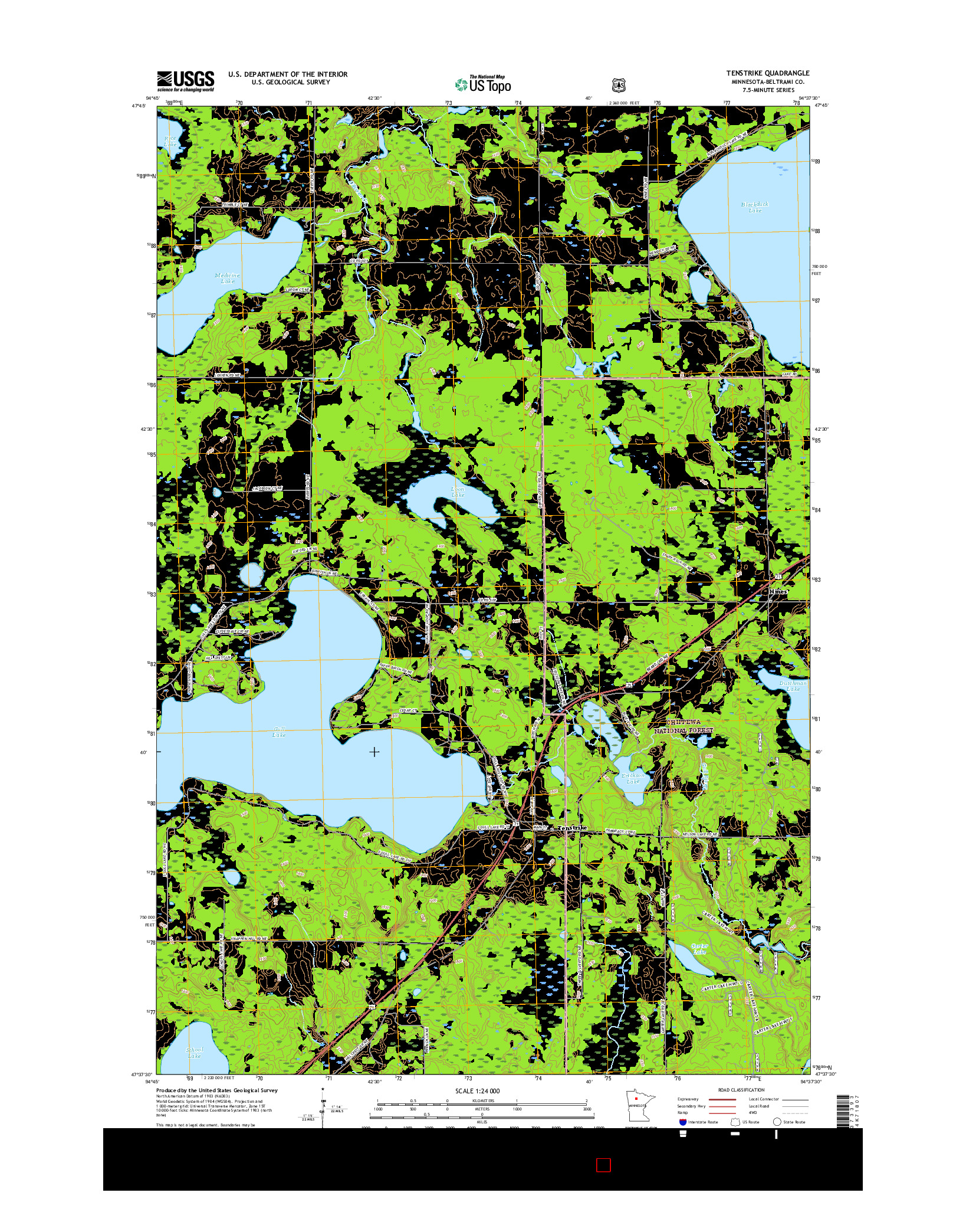 USGS US TOPO 7.5-MINUTE MAP FOR TENSTRIKE, MN 2016