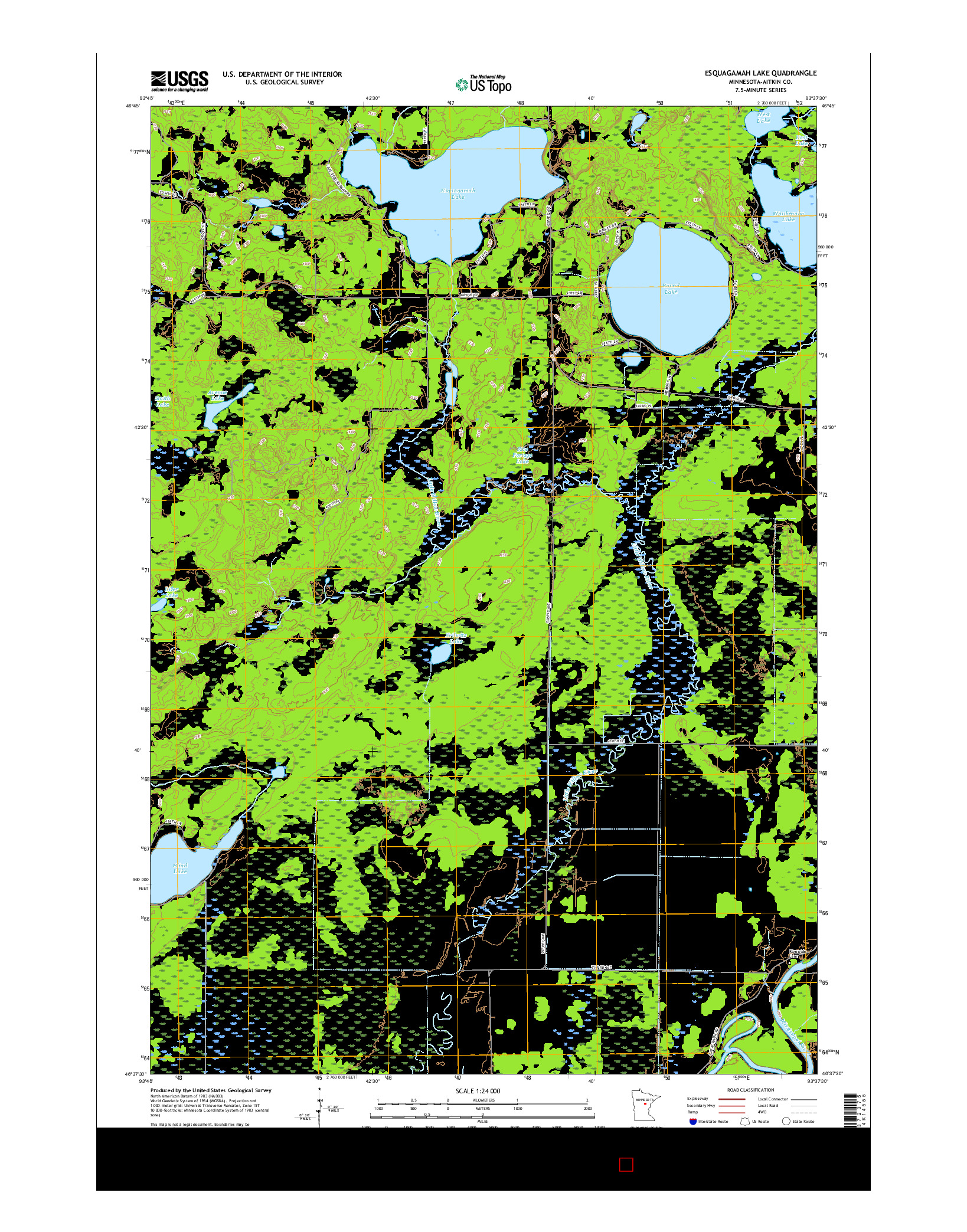 USGS US TOPO 7.5-MINUTE MAP FOR ESQUAGAMAH LAKE, MN 2016