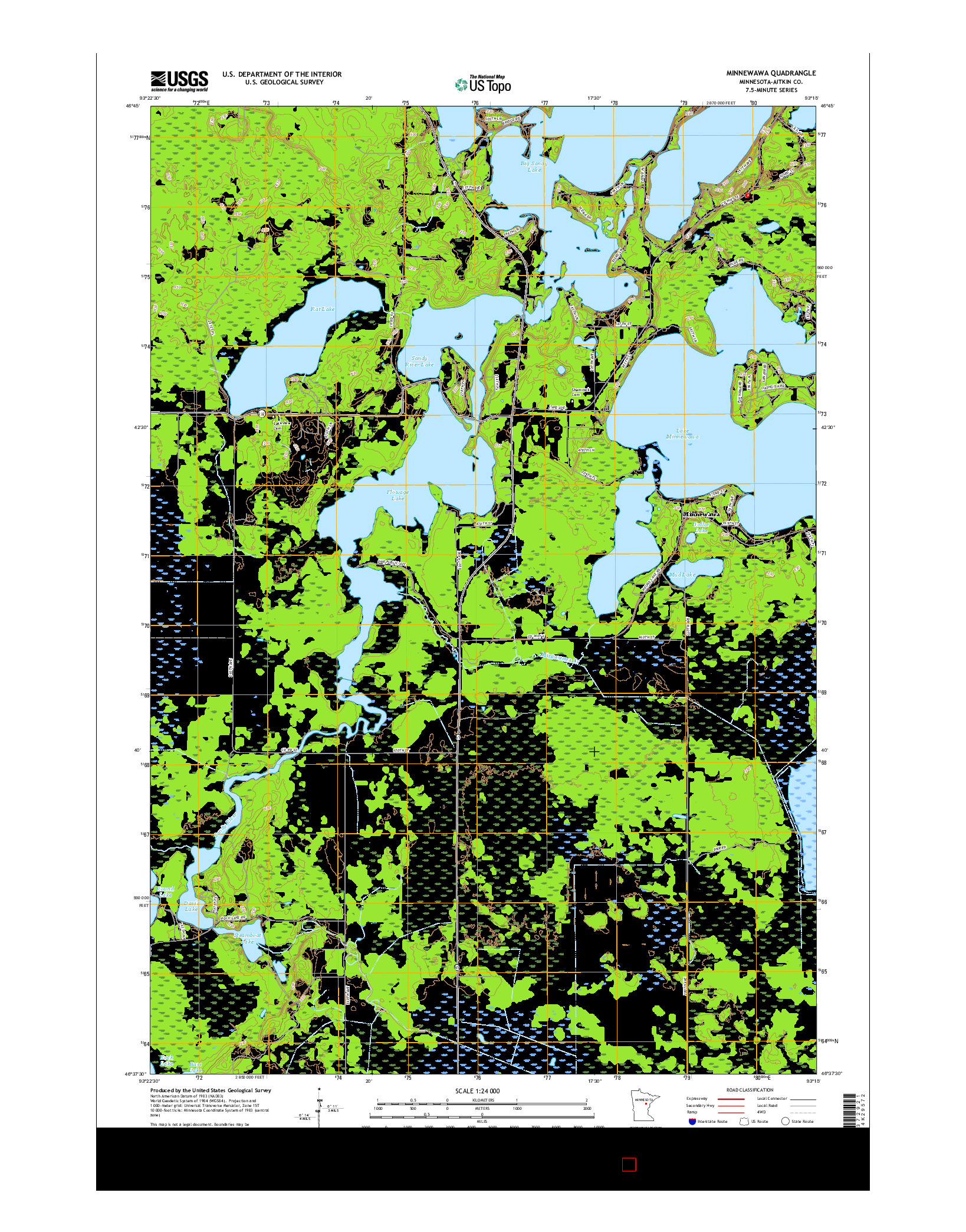 USGS US TOPO 7.5-MINUTE MAP FOR MINNEWAWA, MN 2016