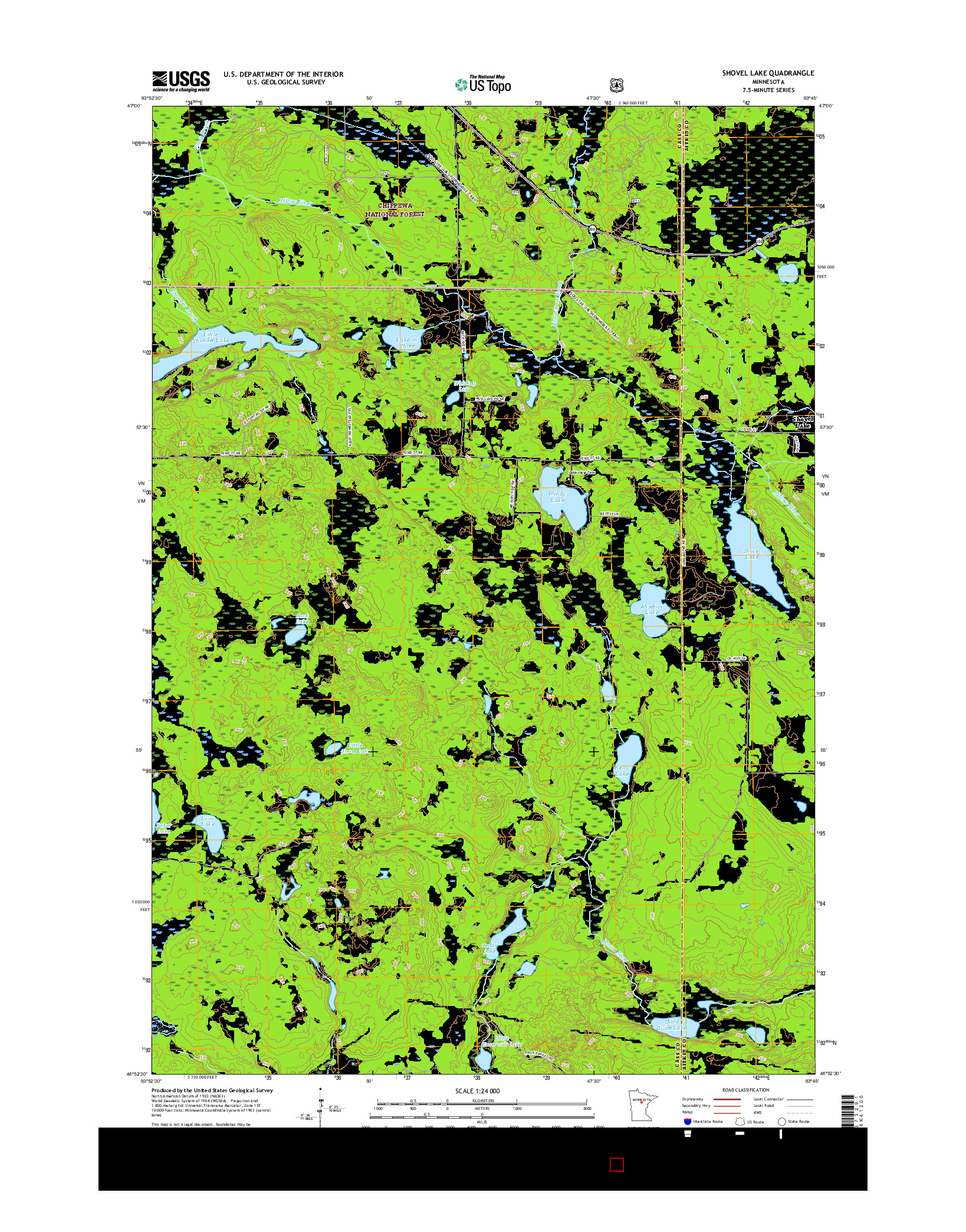 USGS US TOPO 7.5-MINUTE MAP FOR SHOVEL LAKE, MN 2016