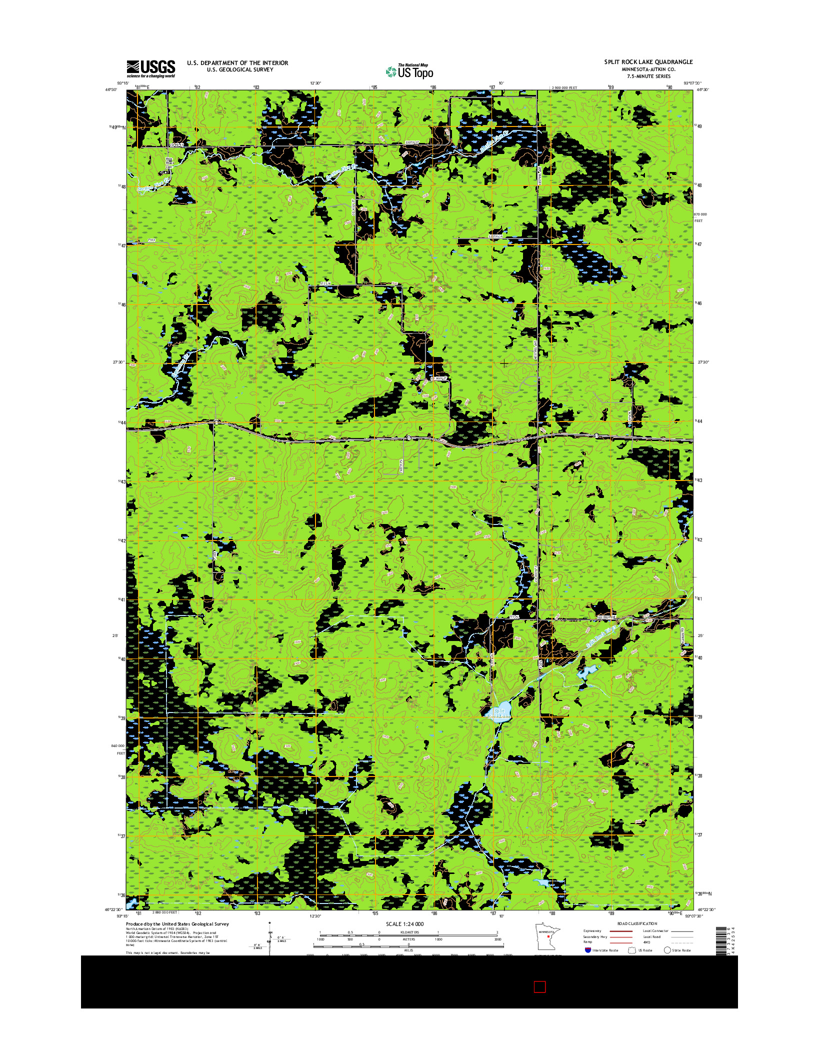 USGS US TOPO 7.5-MINUTE MAP FOR SPLIT ROCK LAKE, MN 2016
