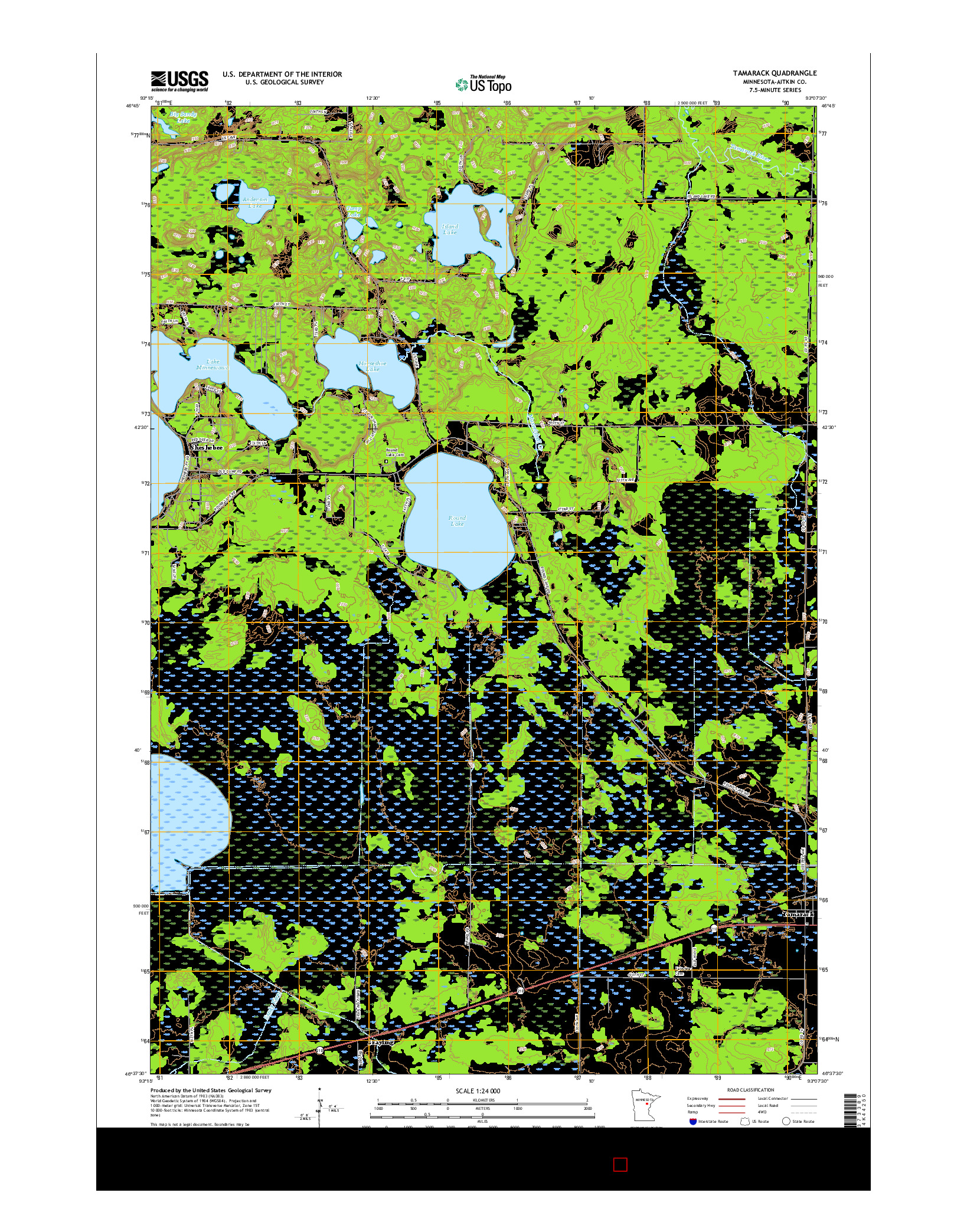 USGS US TOPO 7.5-MINUTE MAP FOR TAMARACK, MN 2016