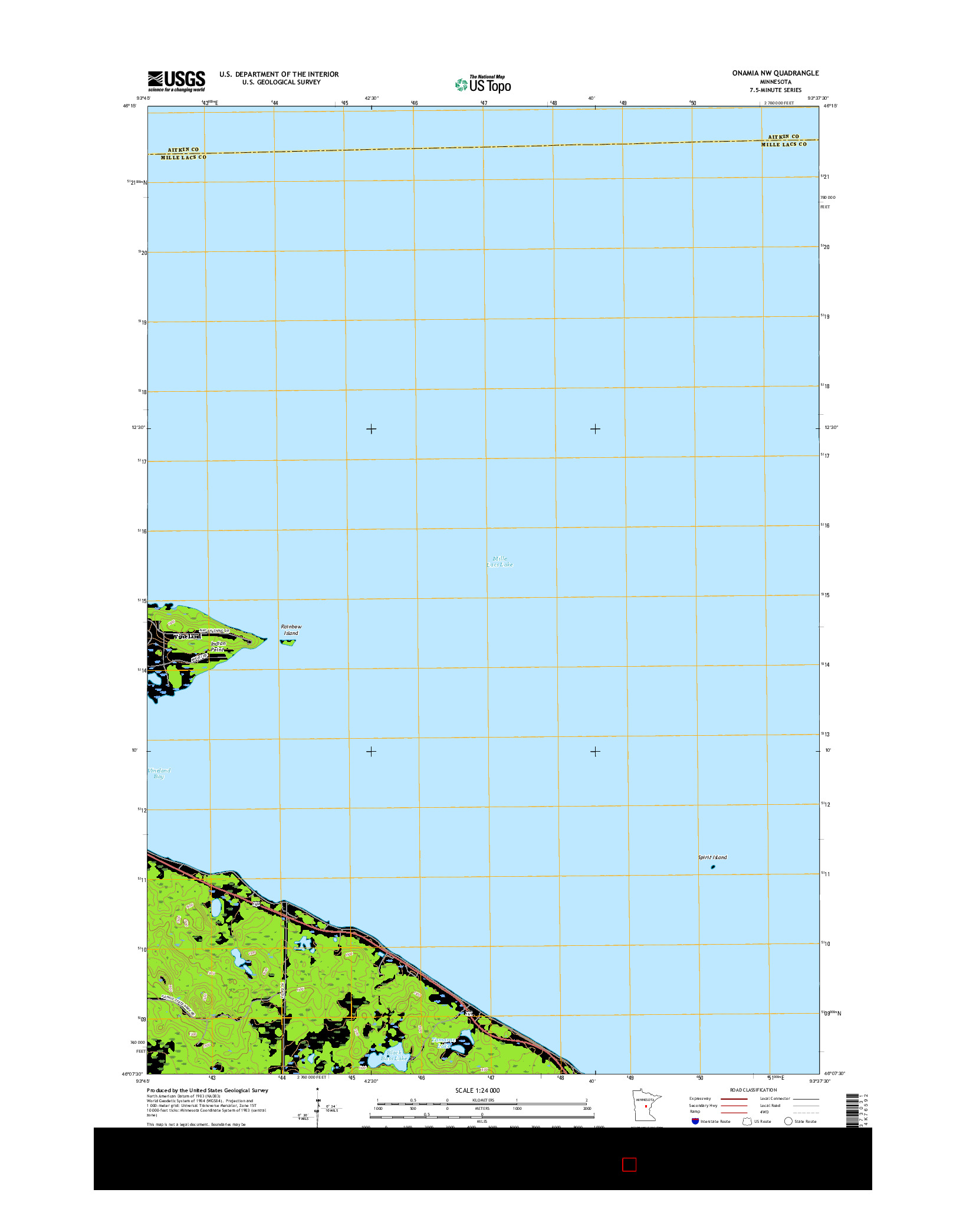 USGS US TOPO 7.5-MINUTE MAP FOR ONAMIA NW, MN 2016