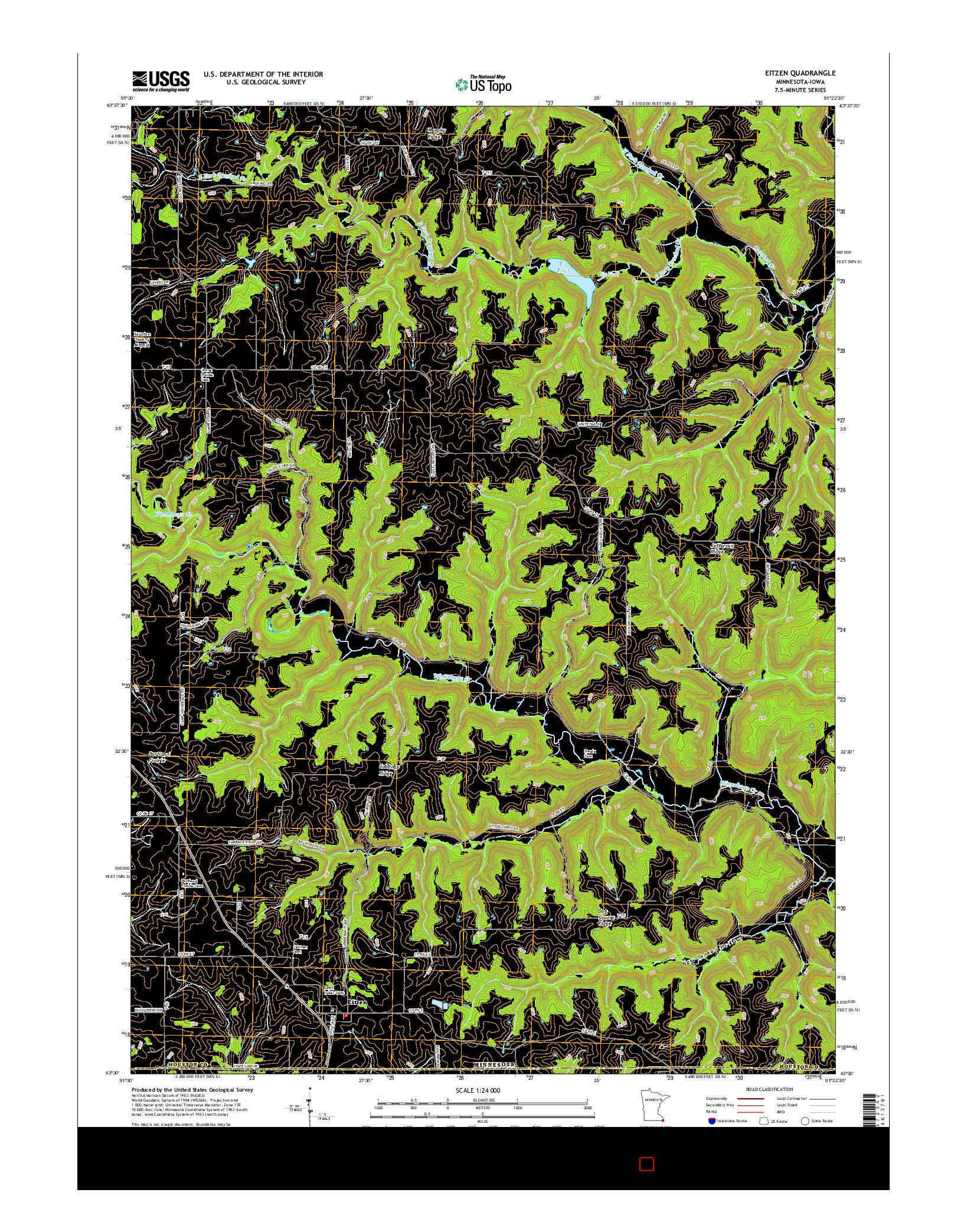 USGS US TOPO 7.5-MINUTE MAP FOR EITZEN, MN-IA 2016