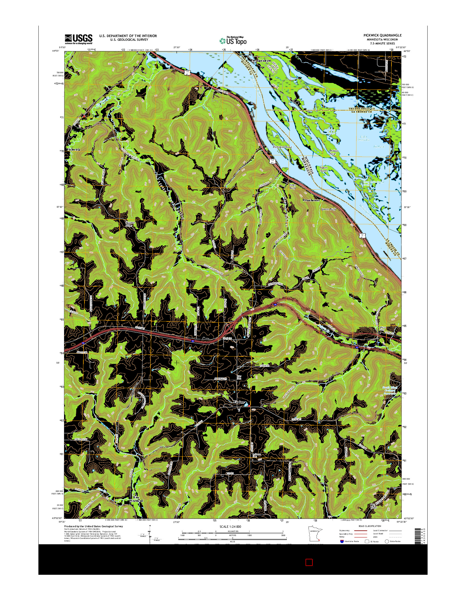 USGS US TOPO 7.5-MINUTE MAP FOR PICKWICK, MN-WI 2016