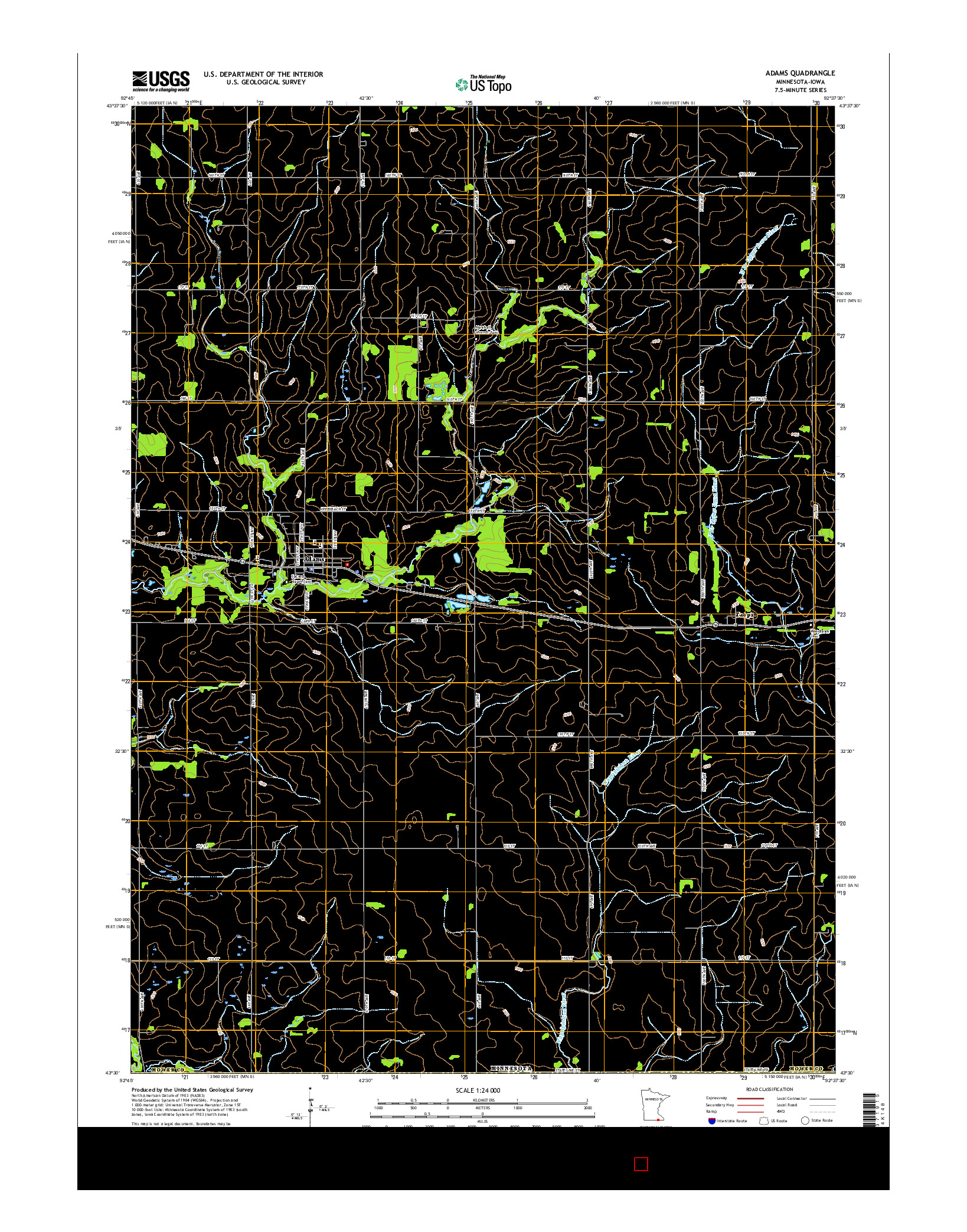 USGS US TOPO 7.5-MINUTE MAP FOR ADAMS, MN-IA 2016