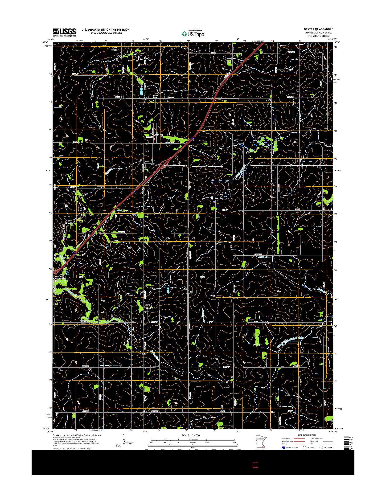 USGS US TOPO 7.5-MINUTE MAP FOR DEXTER, MN 2016
