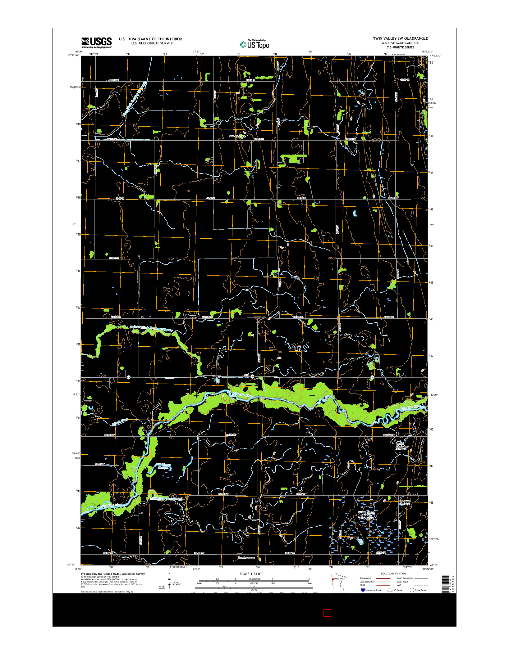 USGS US TOPO 7.5-MINUTE MAP FOR TWIN VALLEY SW, MN 2016