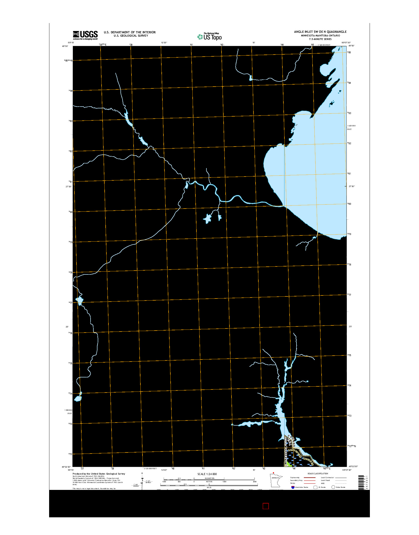 USGS US TOPO 7.5-MINUTE MAP FOR ANGLE INLET SW OE N, MN-MB-ON 2016