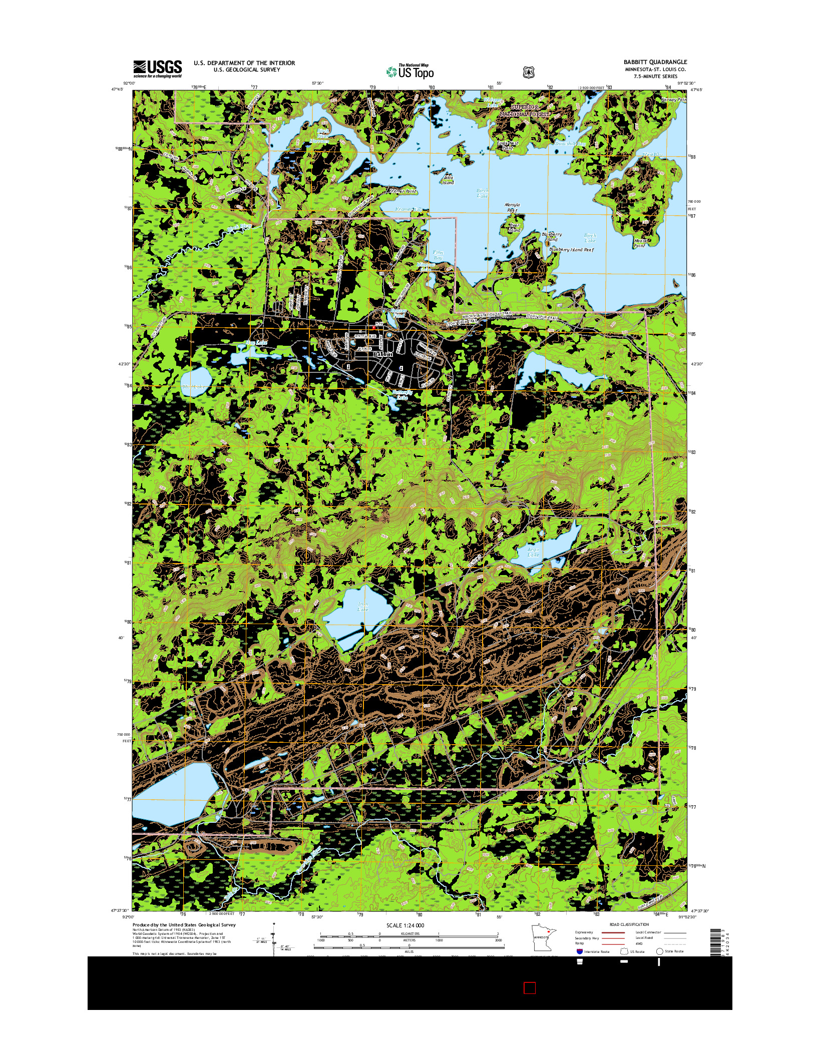 USGS US TOPO 7.5-MINUTE MAP FOR BABBITT, MN 2016