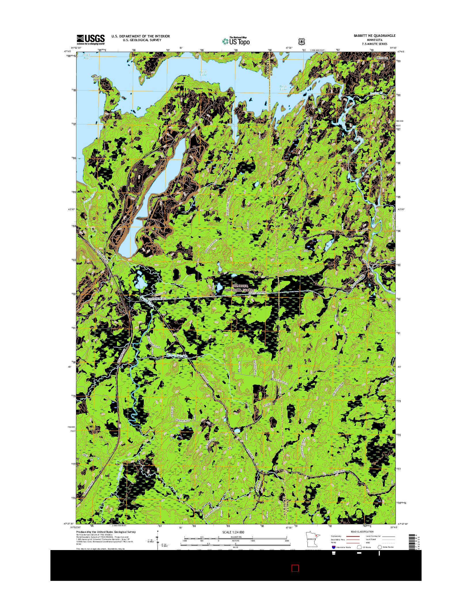 USGS US TOPO 7.5-MINUTE MAP FOR BABBITT NE, MN 2016