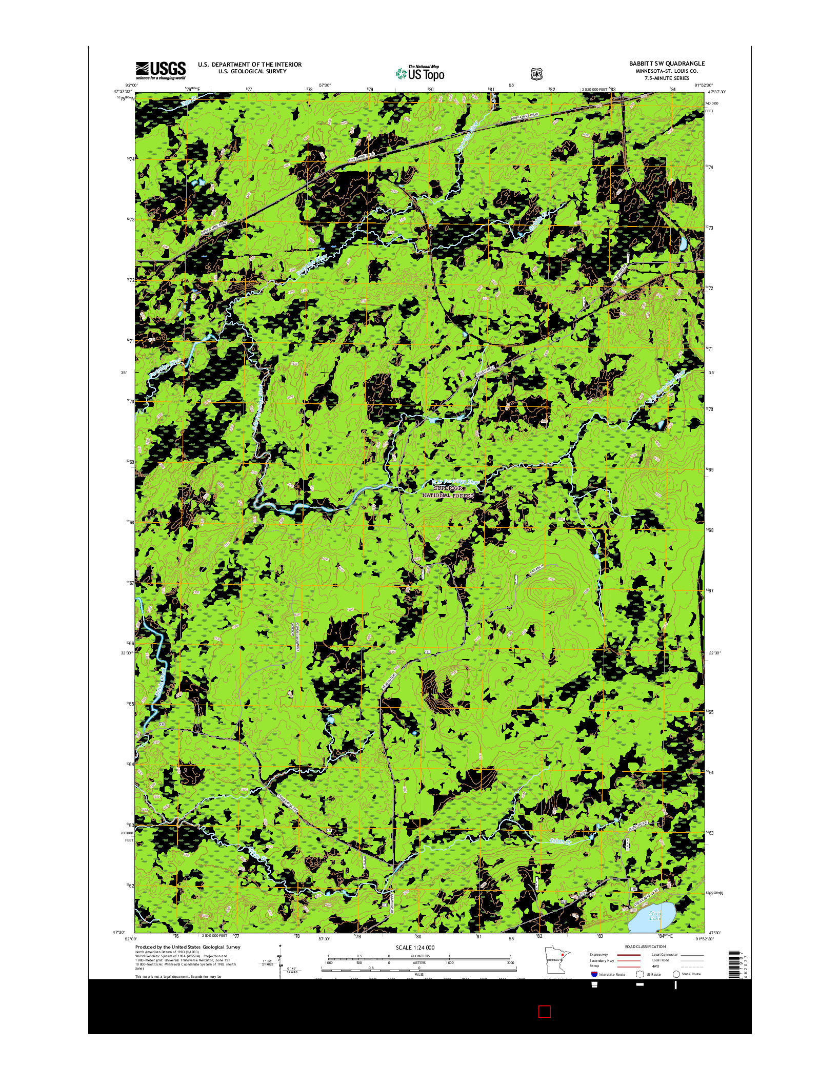 USGS US TOPO 7.5-MINUTE MAP FOR BABBITT SW, MN 2016