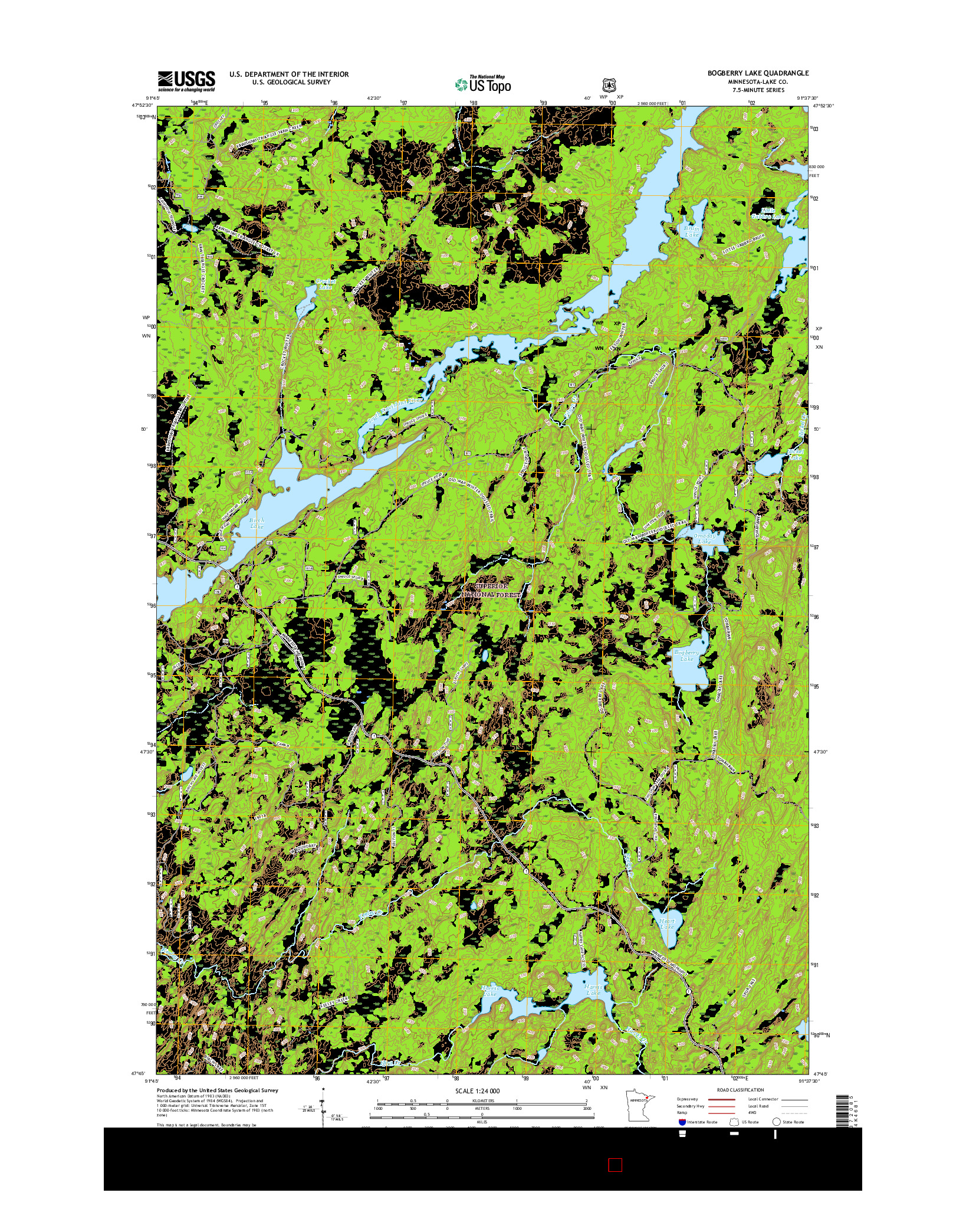 USGS US TOPO 7.5-MINUTE MAP FOR BOGBERRY LAKE, MN 2016