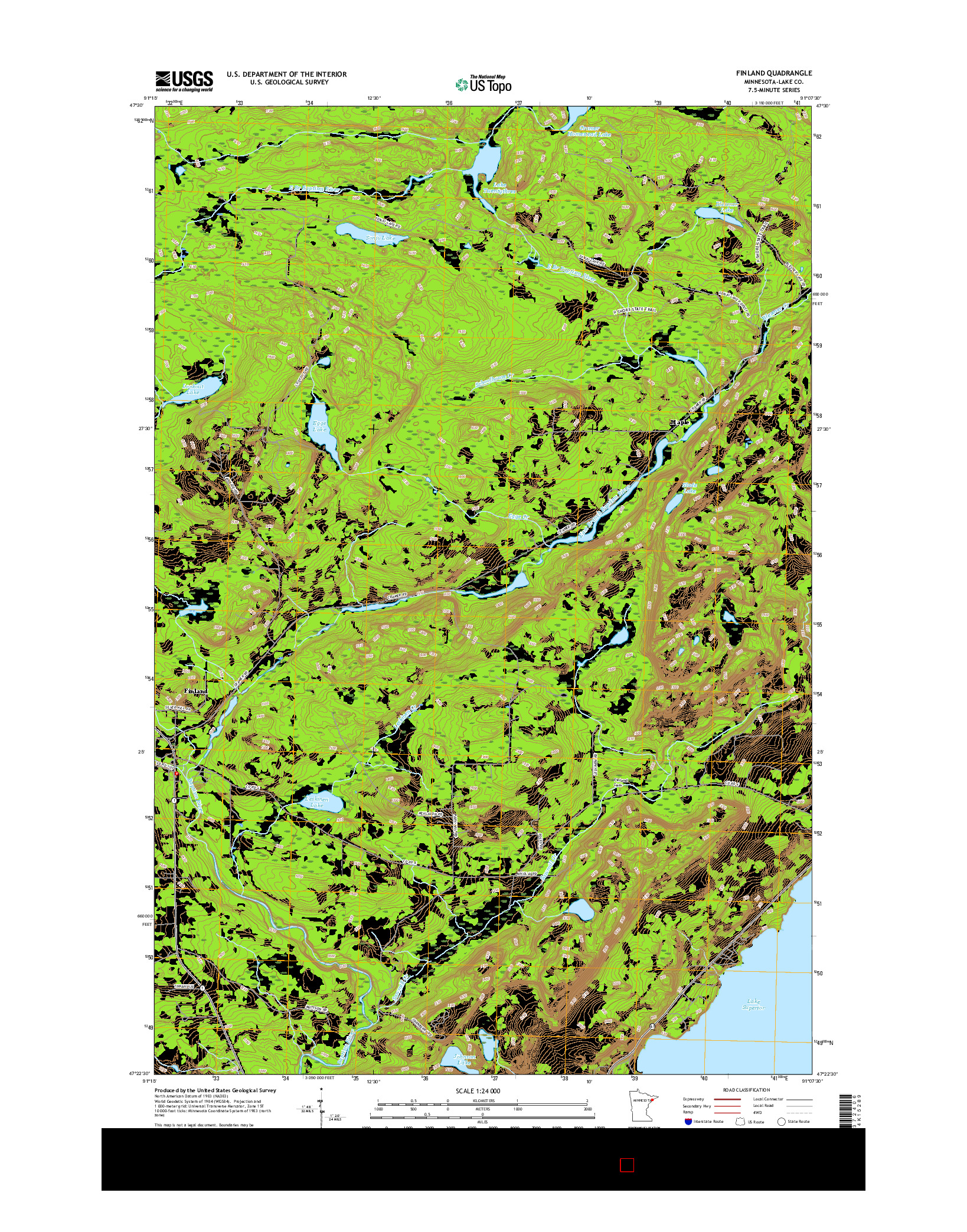 USGS US TOPO 7.5-MINUTE MAP FOR FINLAND, MN 2016