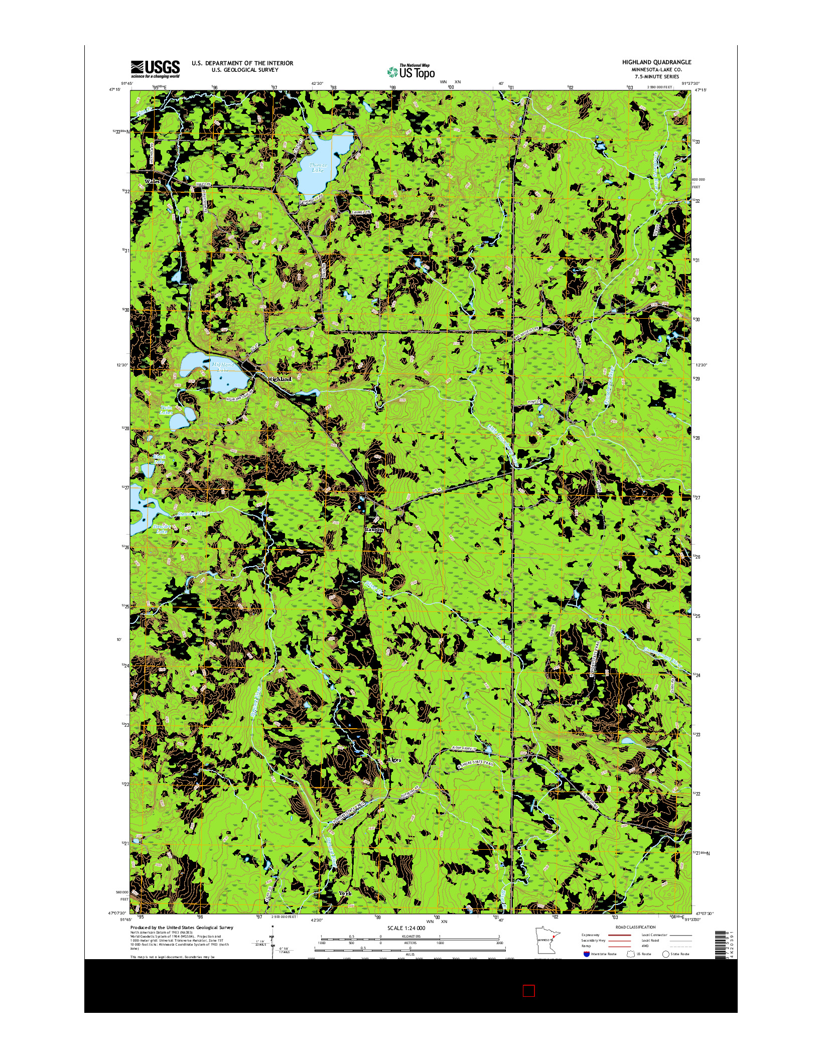 USGS US TOPO 7.5-MINUTE MAP FOR HIGHLAND, MN 2016