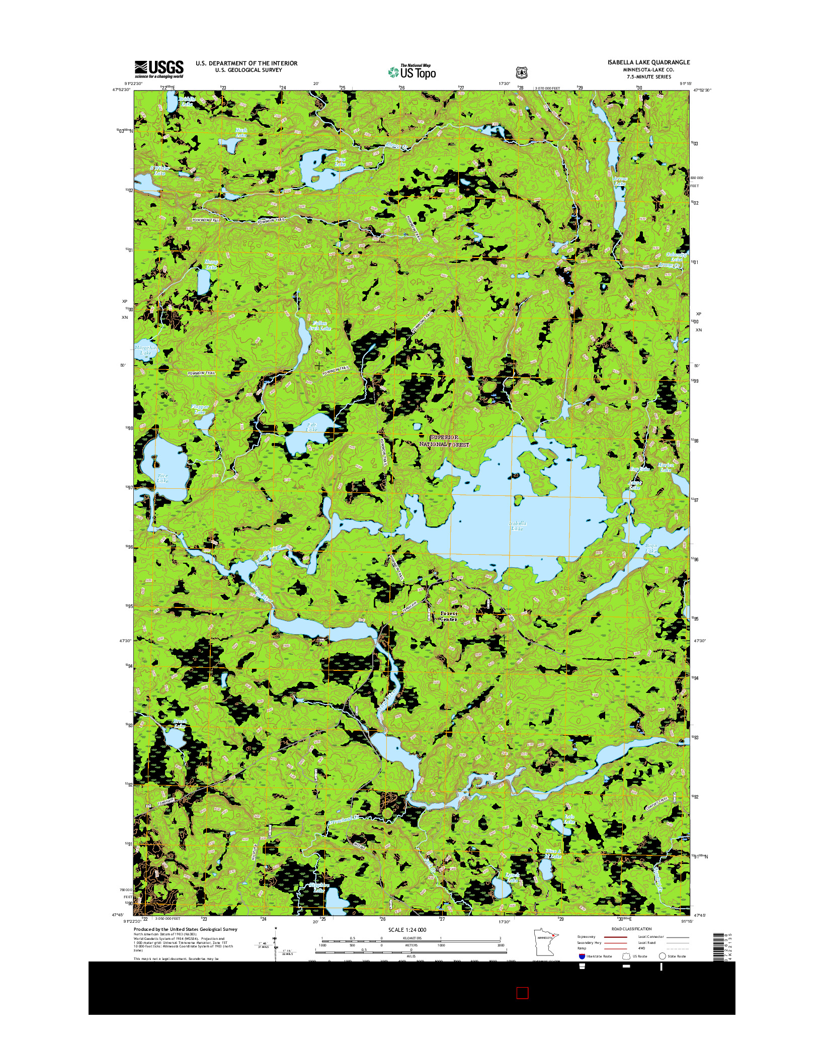 USGS US TOPO 7.5-MINUTE MAP FOR ISABELLA LAKE, MN 2016