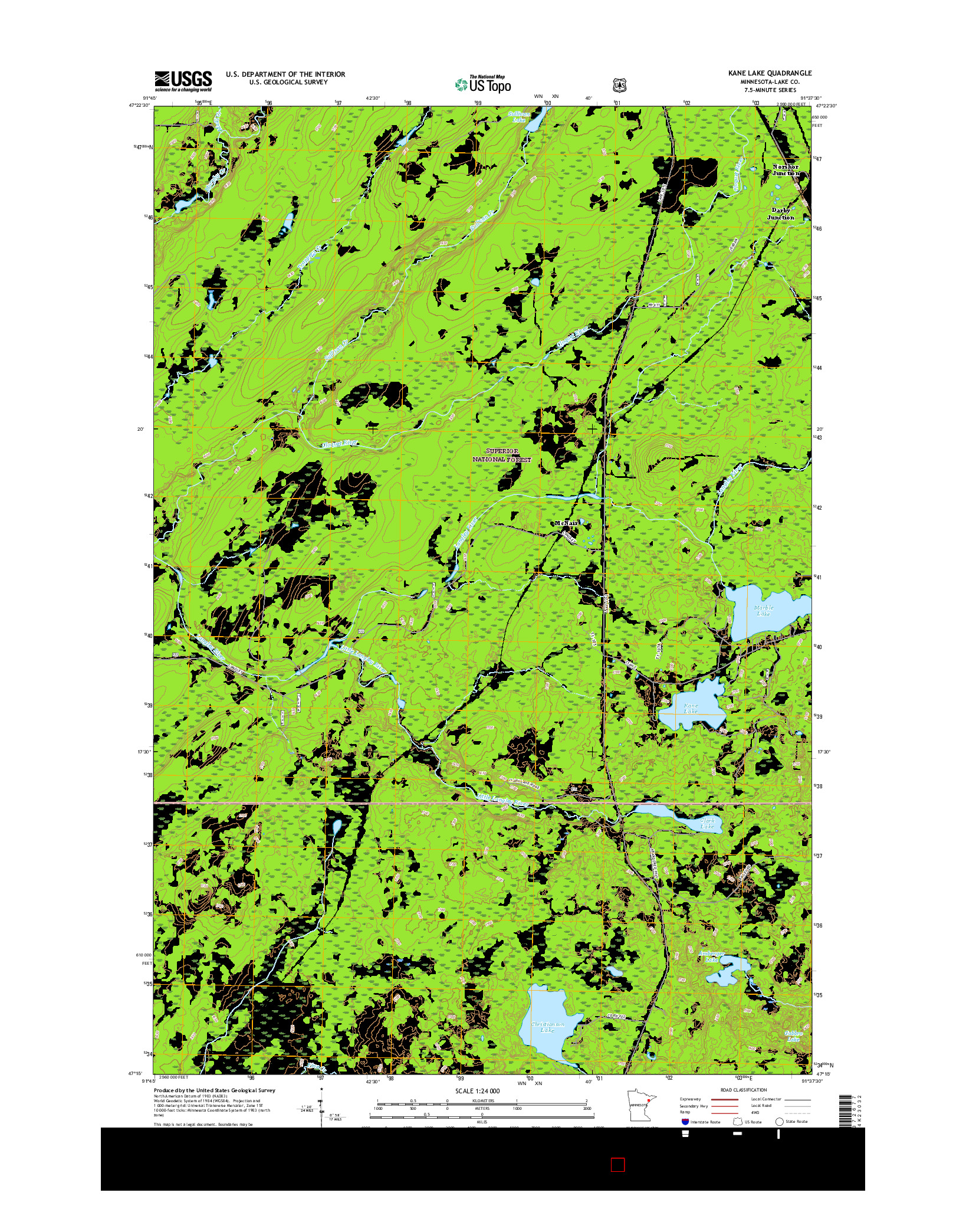 USGS US TOPO 7.5-MINUTE MAP FOR KANE LAKE, MN 2016