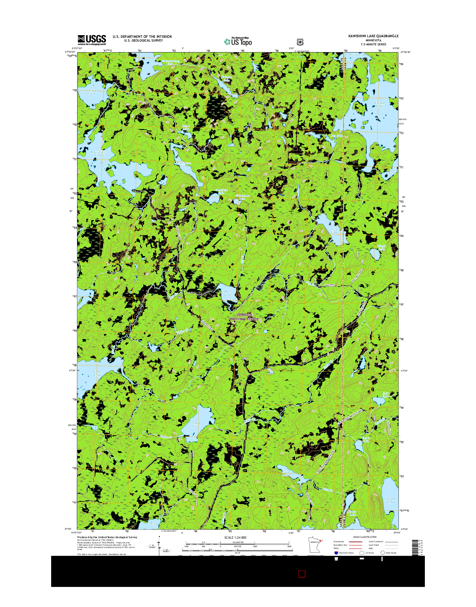 USGS US TOPO 7.5-MINUTE MAP FOR KAWISHIWI LAKE, MN 2016