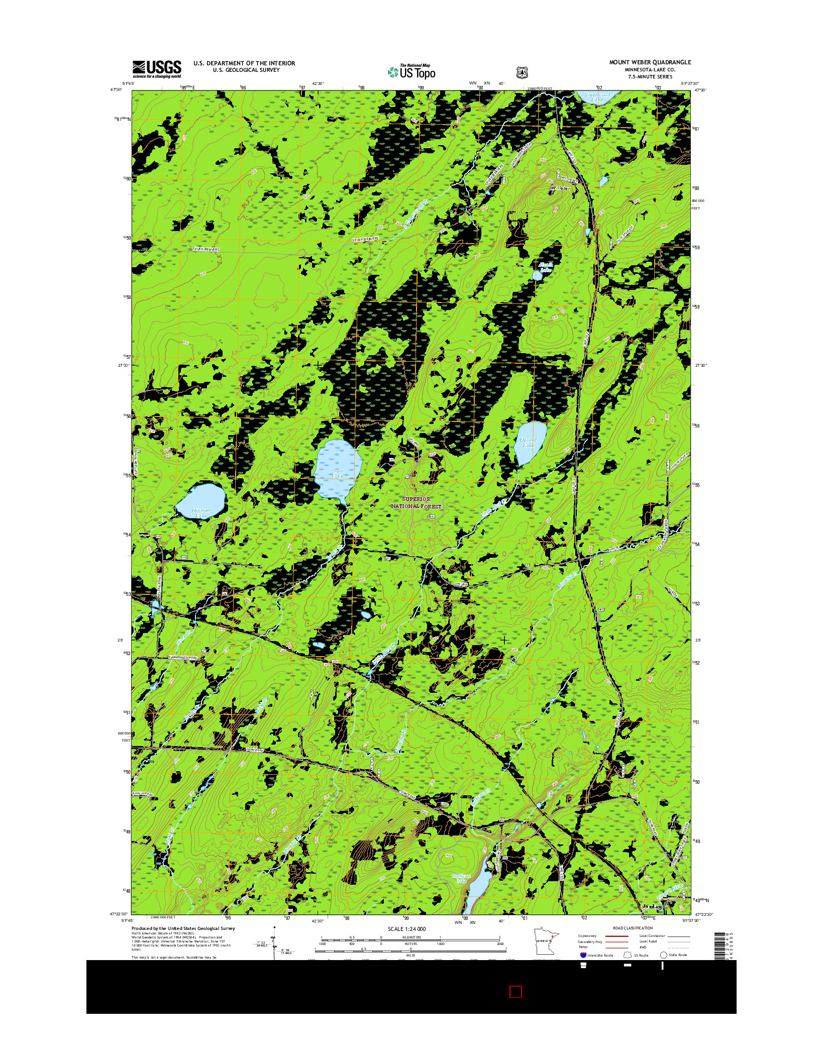 USGS US TOPO 7.5-MINUTE MAP FOR MOUNT WEBER, MN 2016