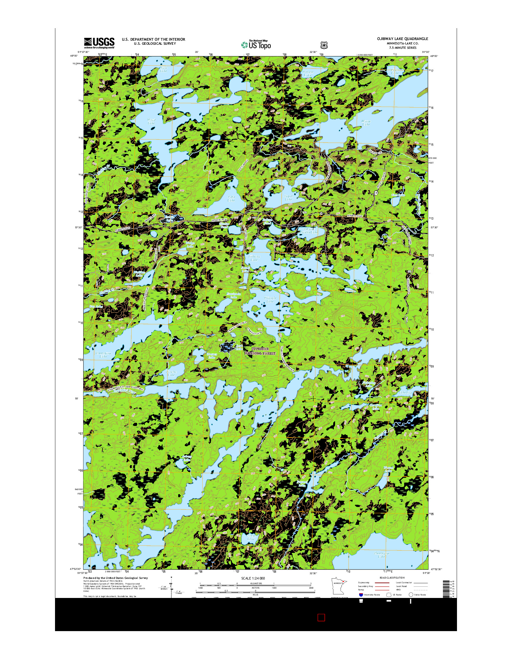 USGS US TOPO 7.5-MINUTE MAP FOR OJIBWAY LAKE, MN 2016