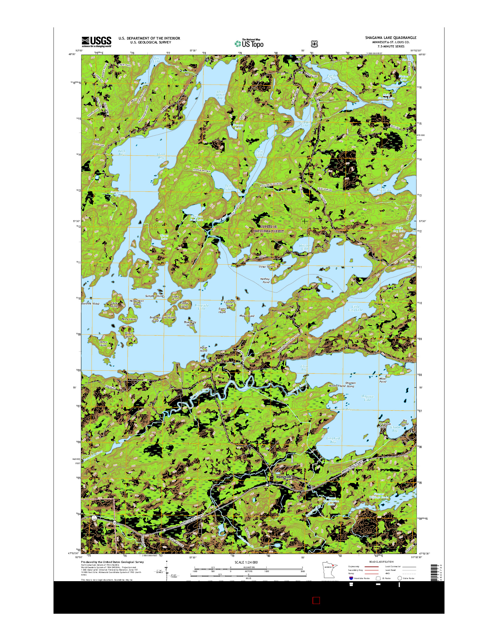 USGS US TOPO 7.5-MINUTE MAP FOR SHAGAWA LAKE, MN 2016