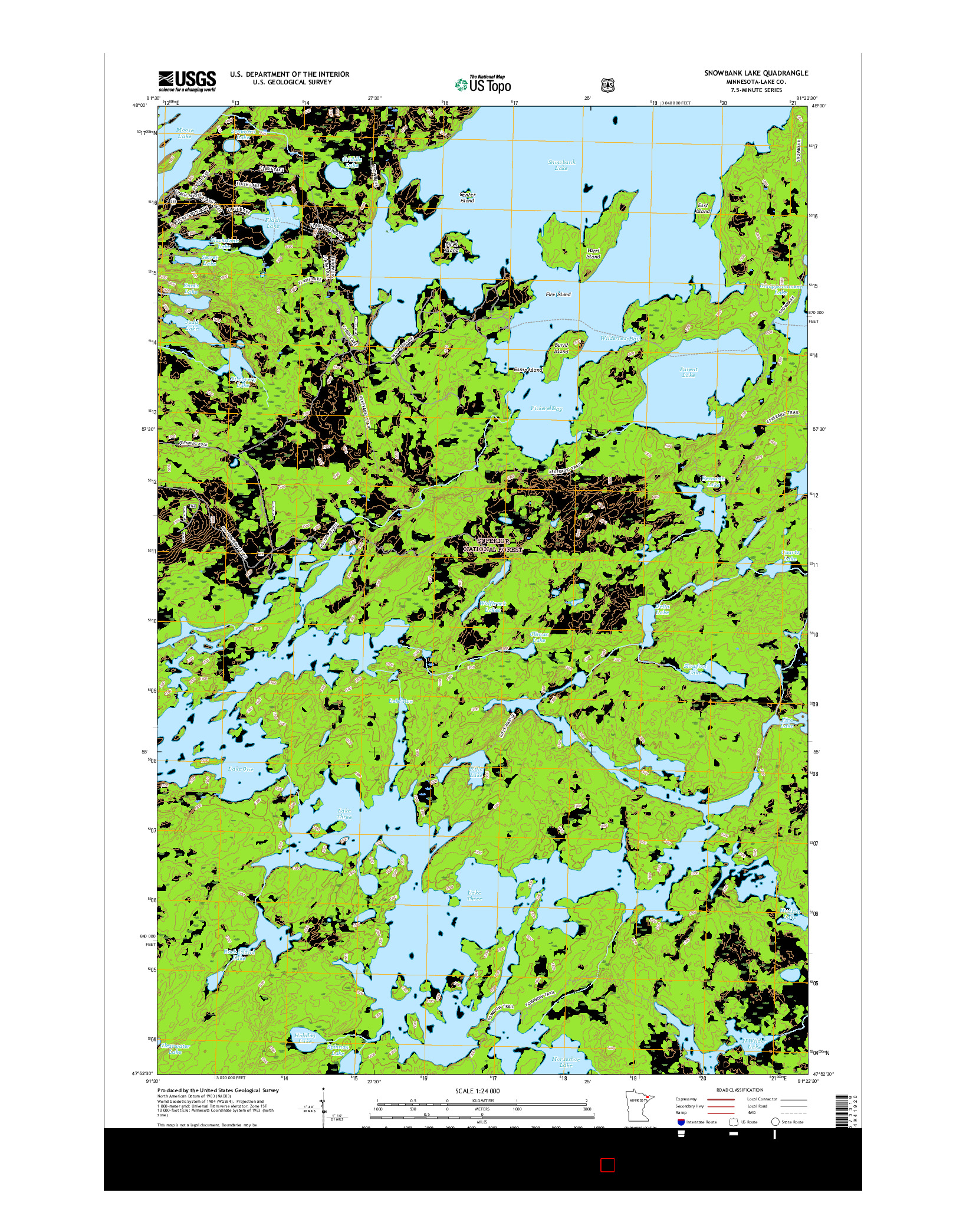 USGS US TOPO 7.5-MINUTE MAP FOR SNOWBANK LAKE, MN 2016